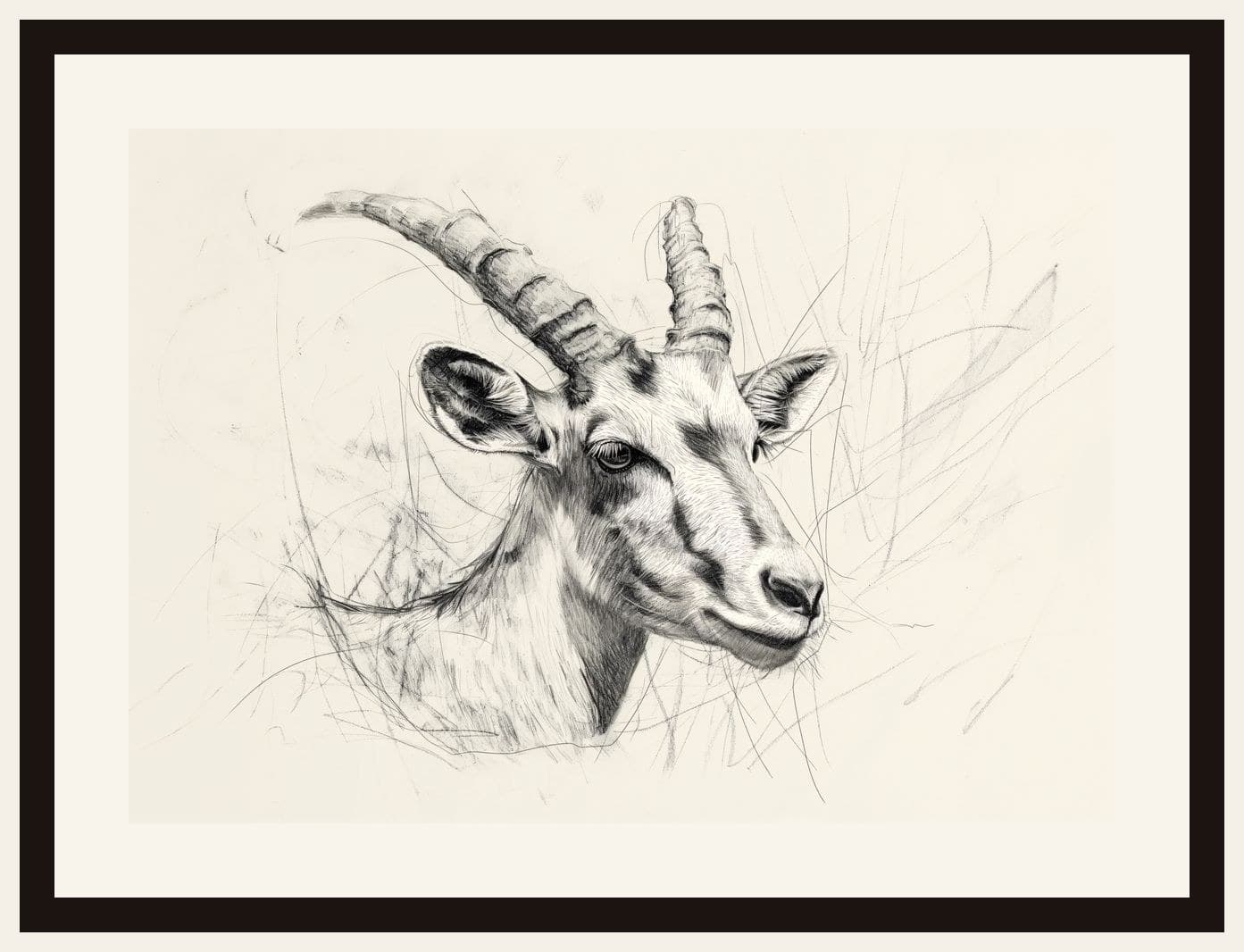 Pencil Sketch Ibex Antelope Portrait
