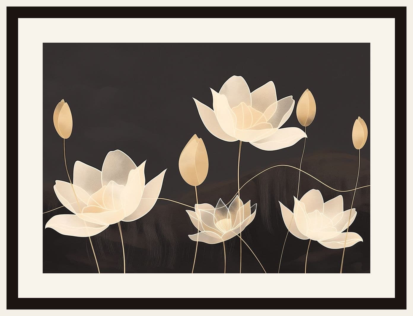 Glowing White Lotus Flowers Dark Background