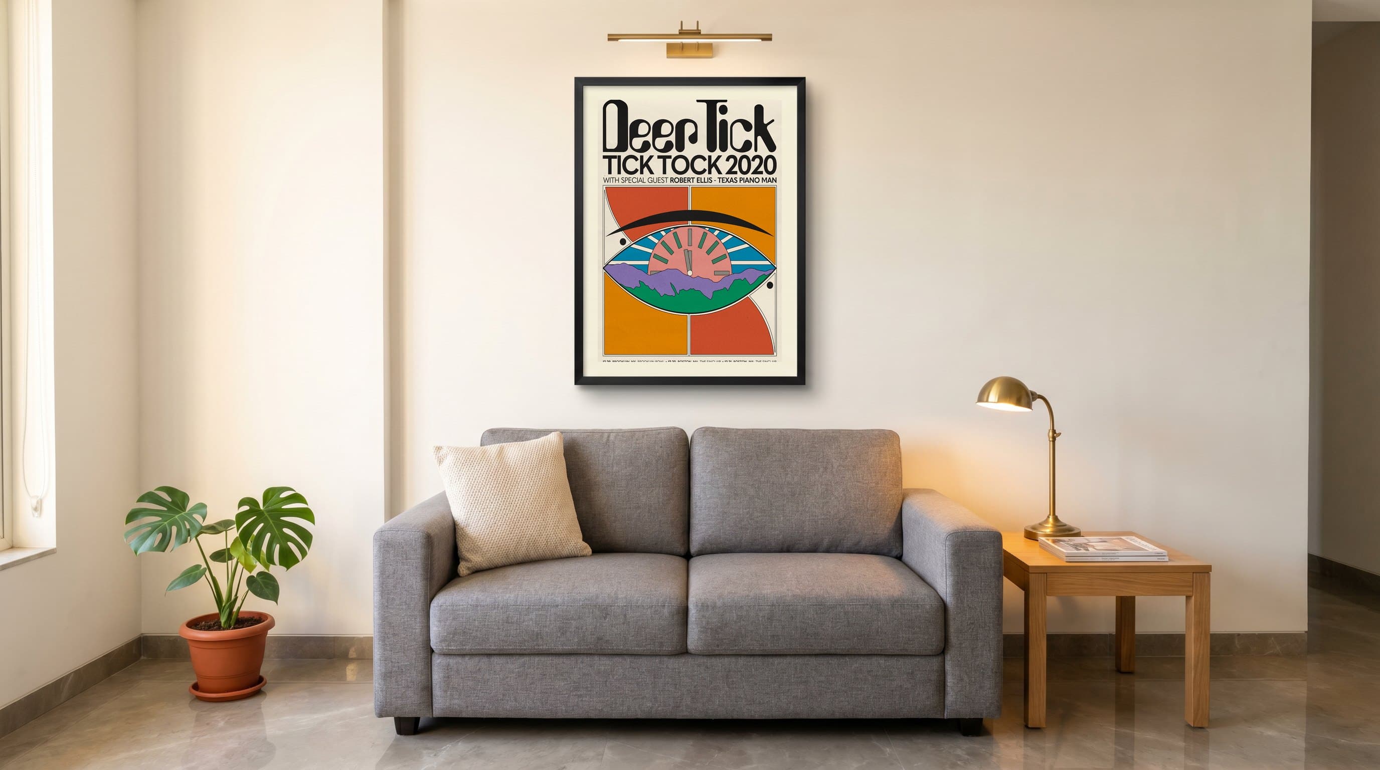 Deer Tick Concert Poster Retro Eye Clock — in situ