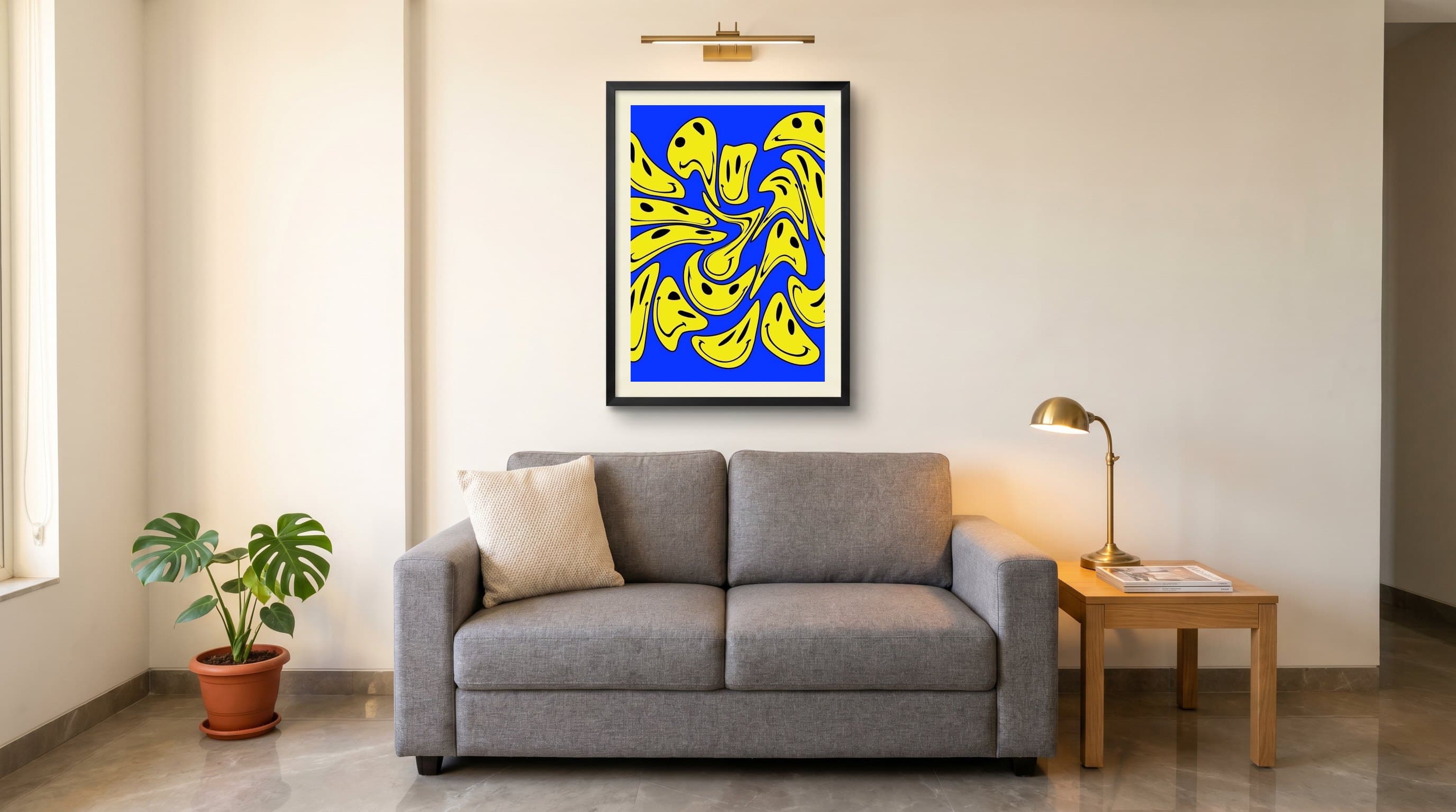 Melting Smiley Faces Blue Yellow — in situ