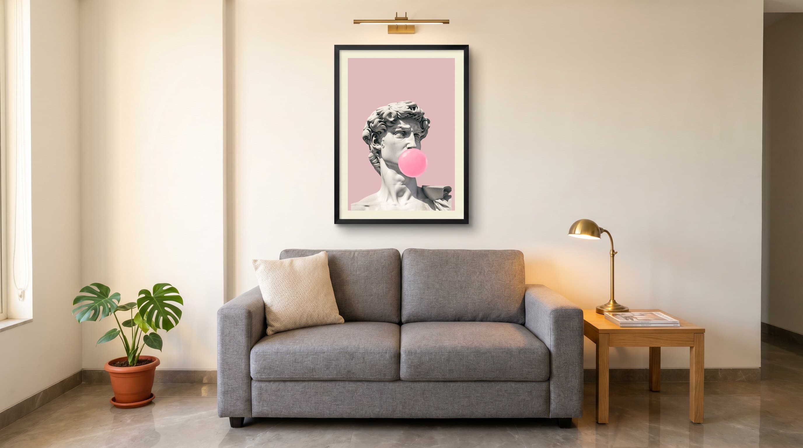 Michelangelo David Statue Blowing Bubblegum — in situ