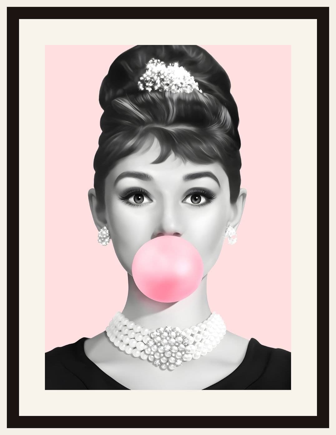 Audrey Hepburn Portrait Blowing Bubblegum