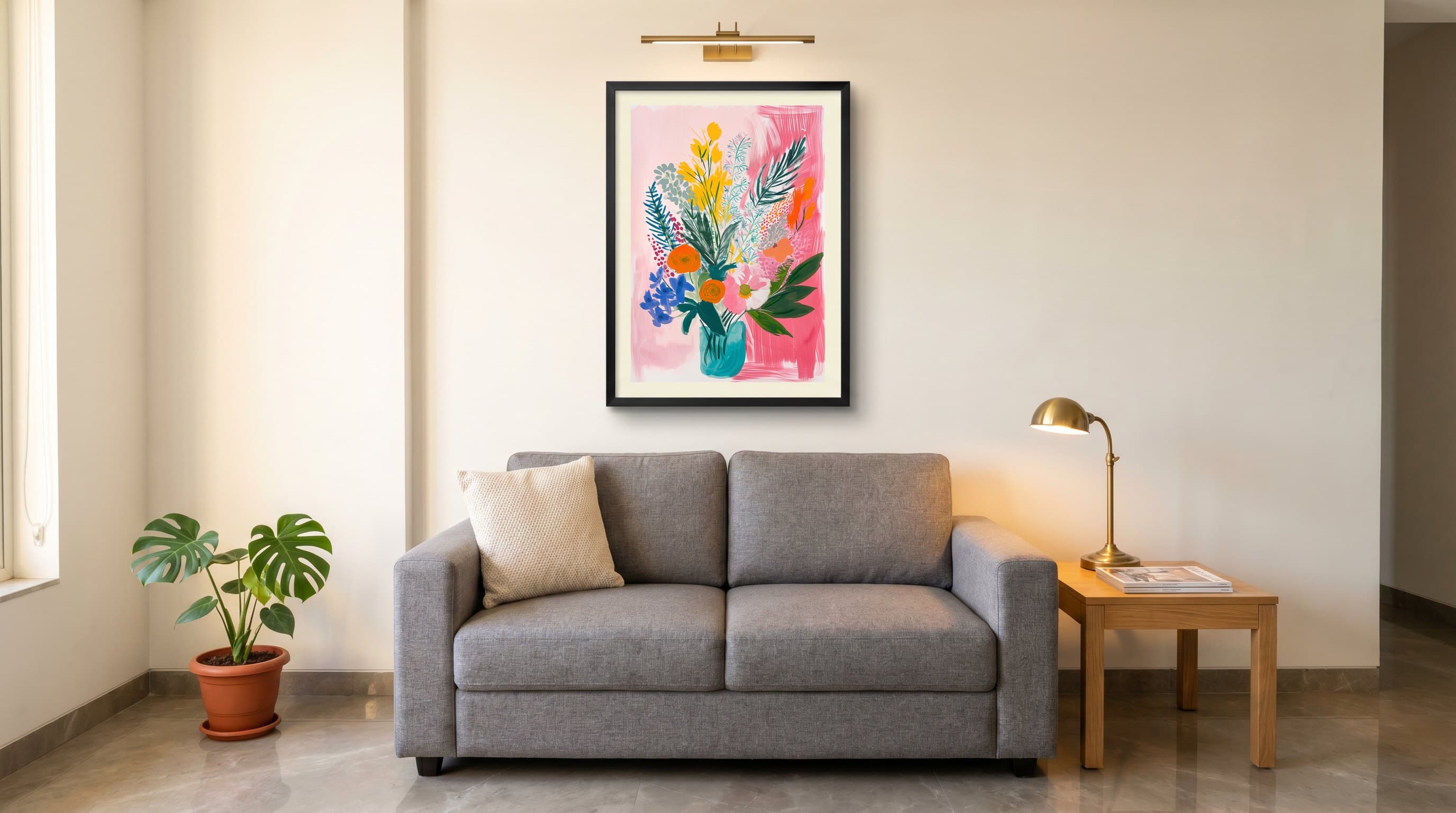 Matisse-Style Colourful Bouquet In Vase — in situ