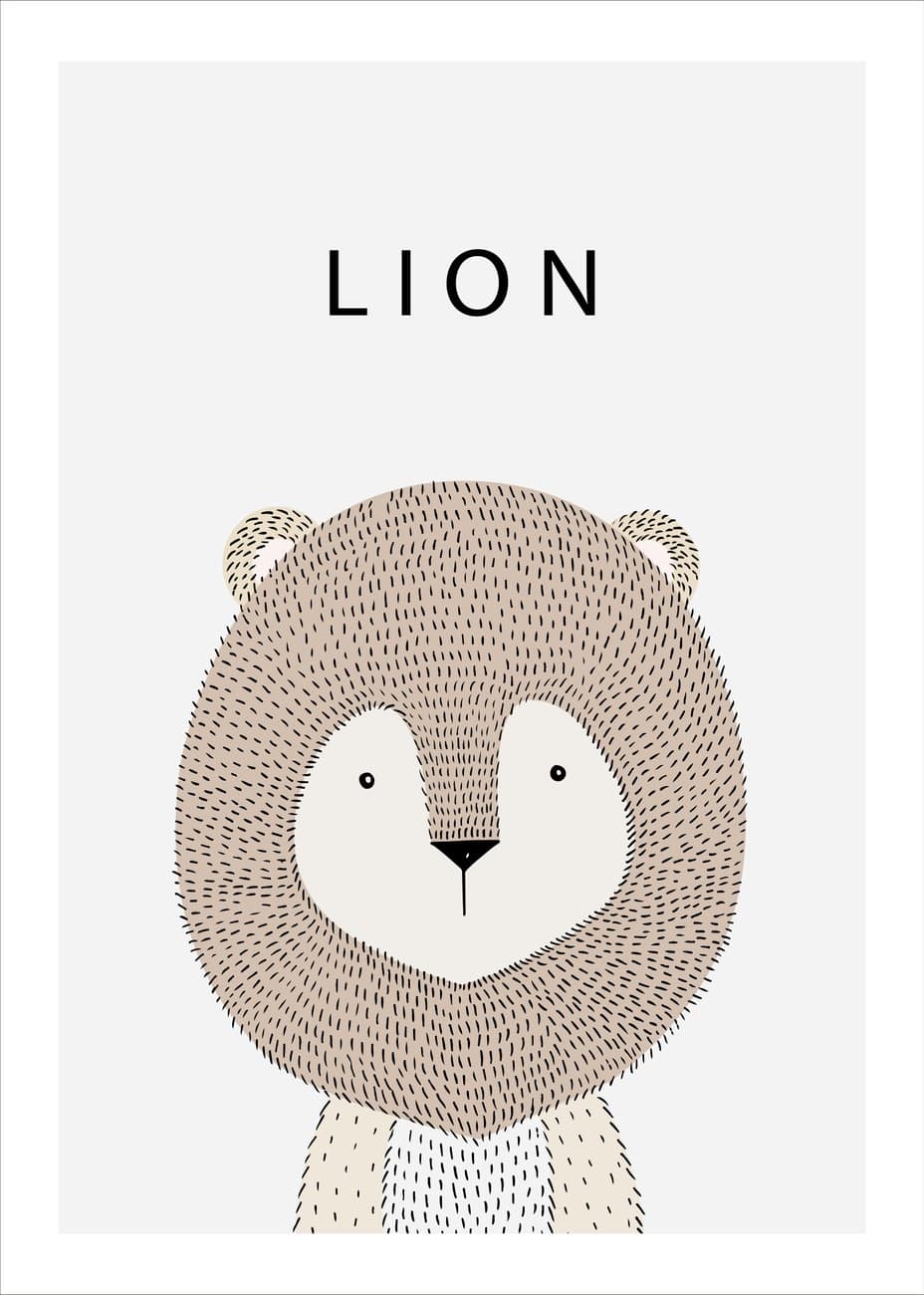 Cute Illustrated Lion Portrait Nursery