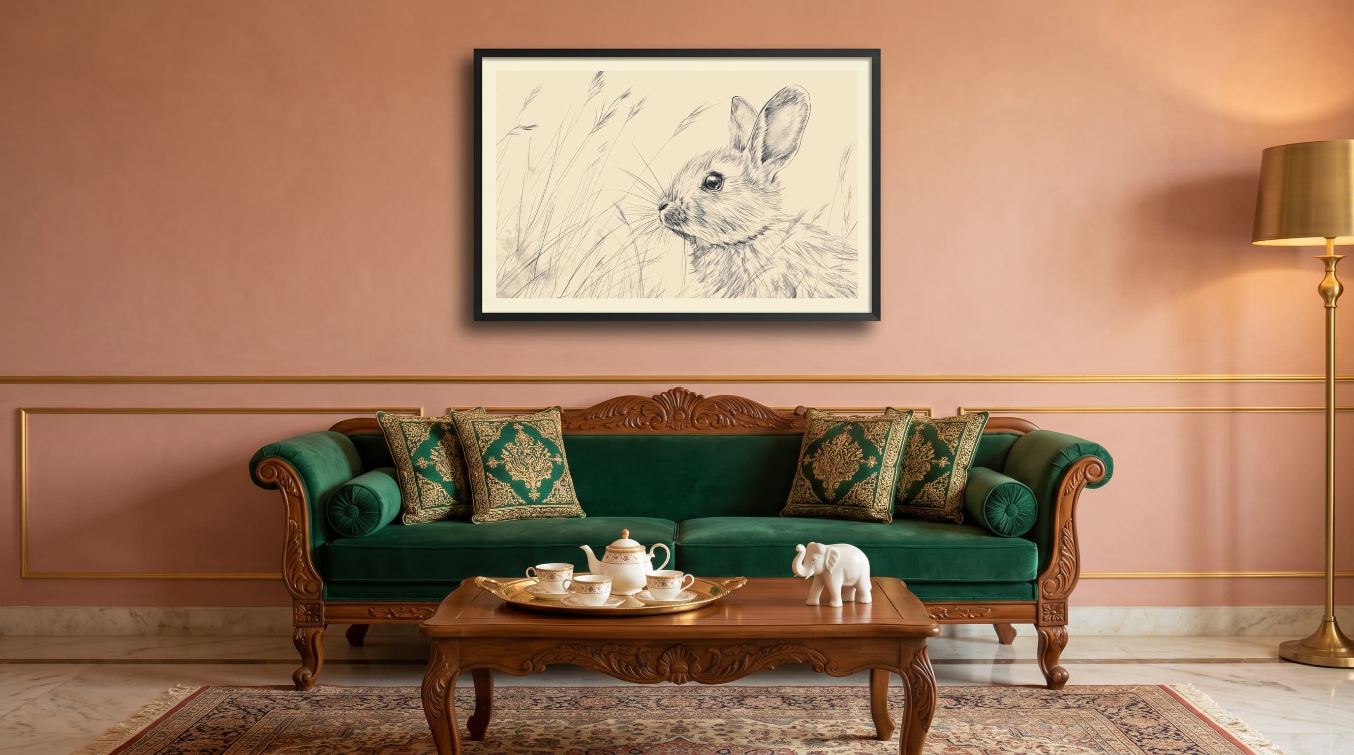Pencil Sketch Rabbit In Wild Grass — in situ