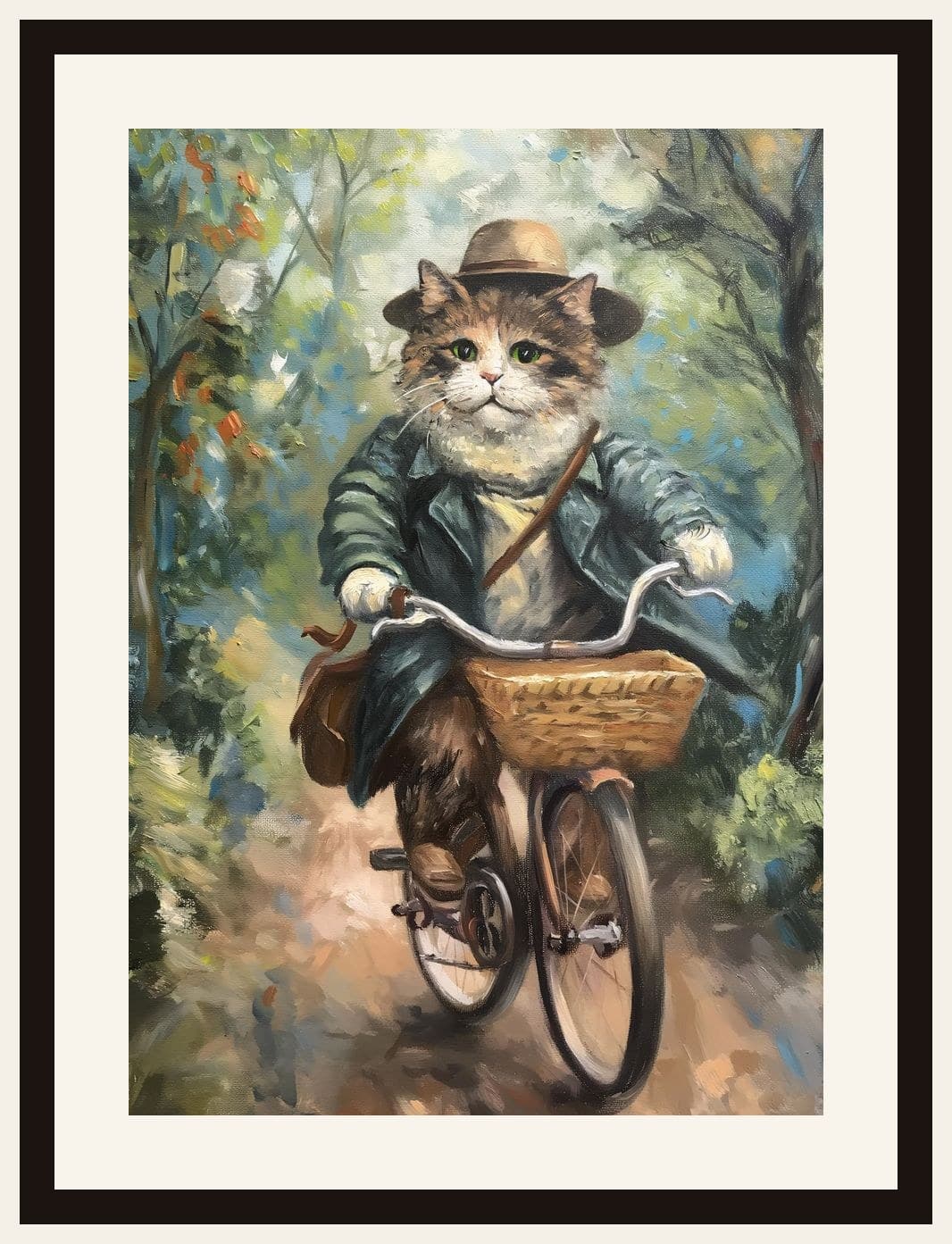 Dapper Cat Cycling Through Woodland Path