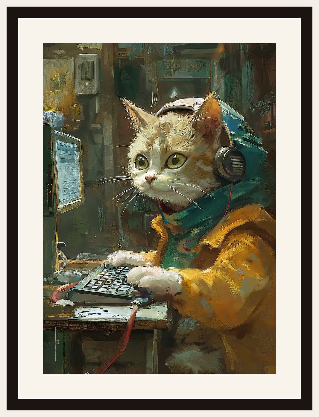 Cartoon Cat Hacker At Computer
