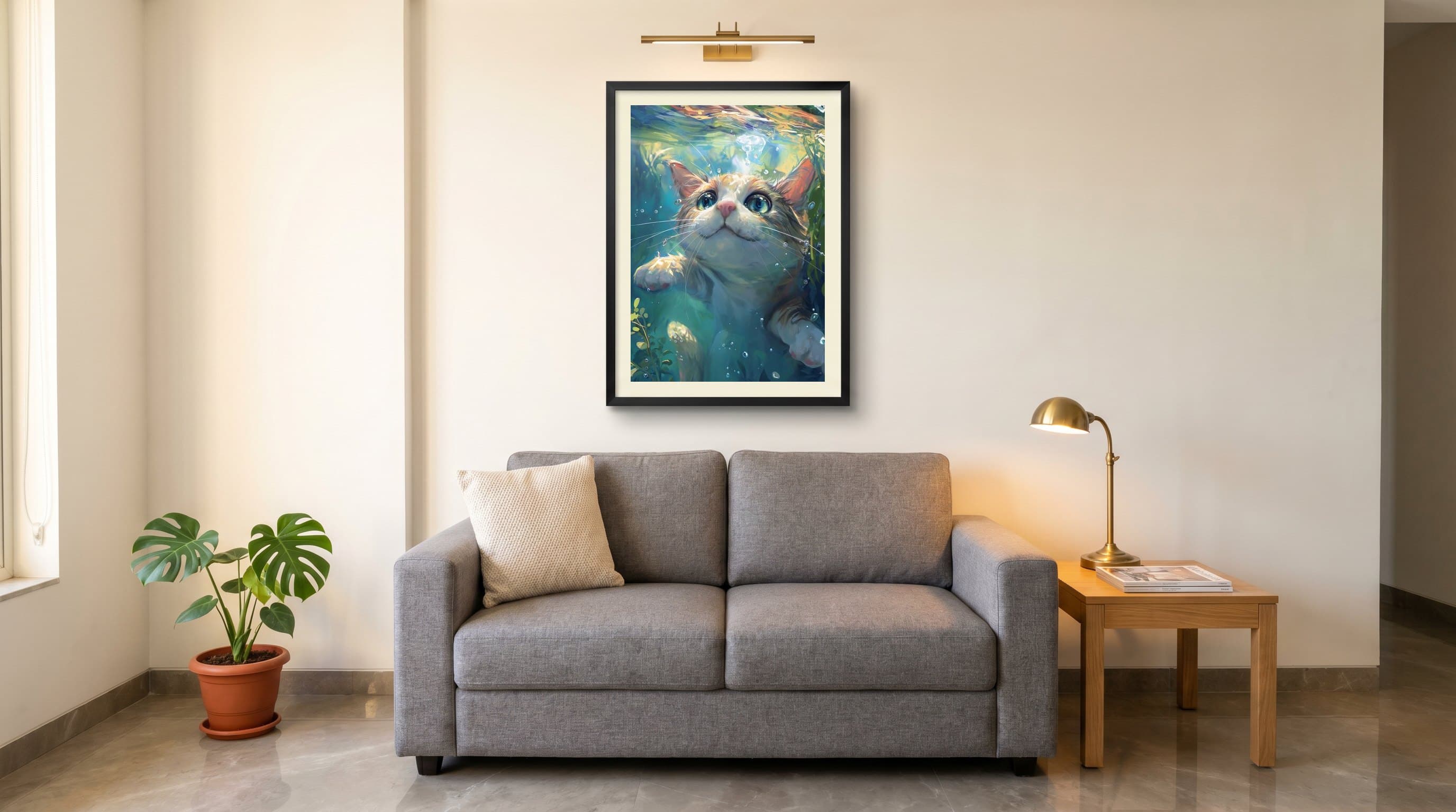 Ginger Kitten Swimming Underwater Fantasy — in situ