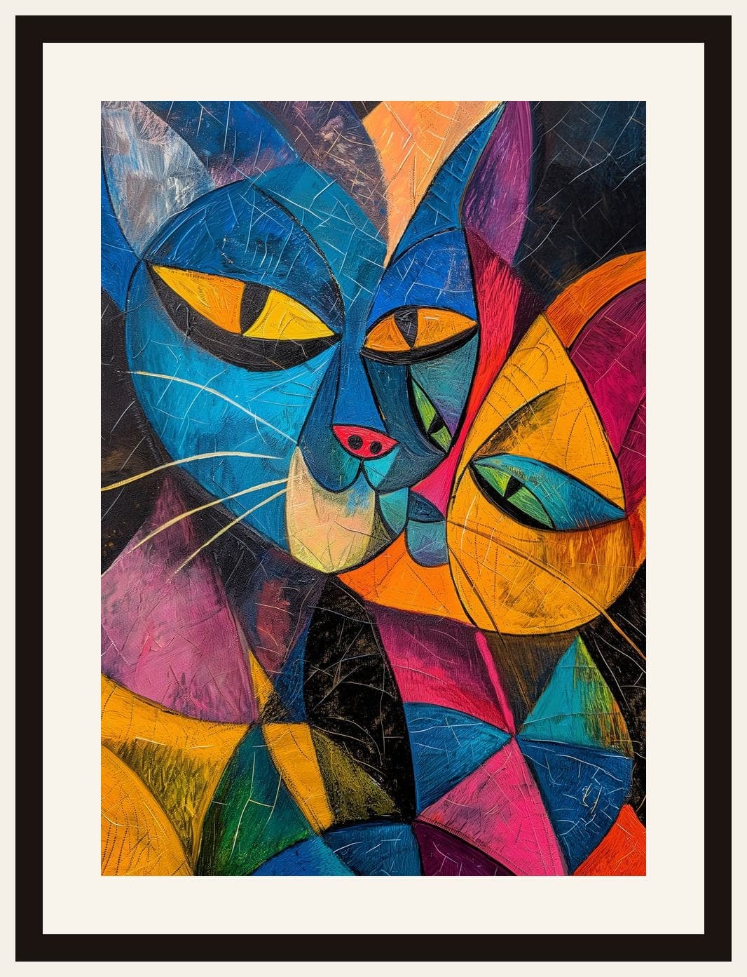 Cubist Cats Colourful Geometric Portrait