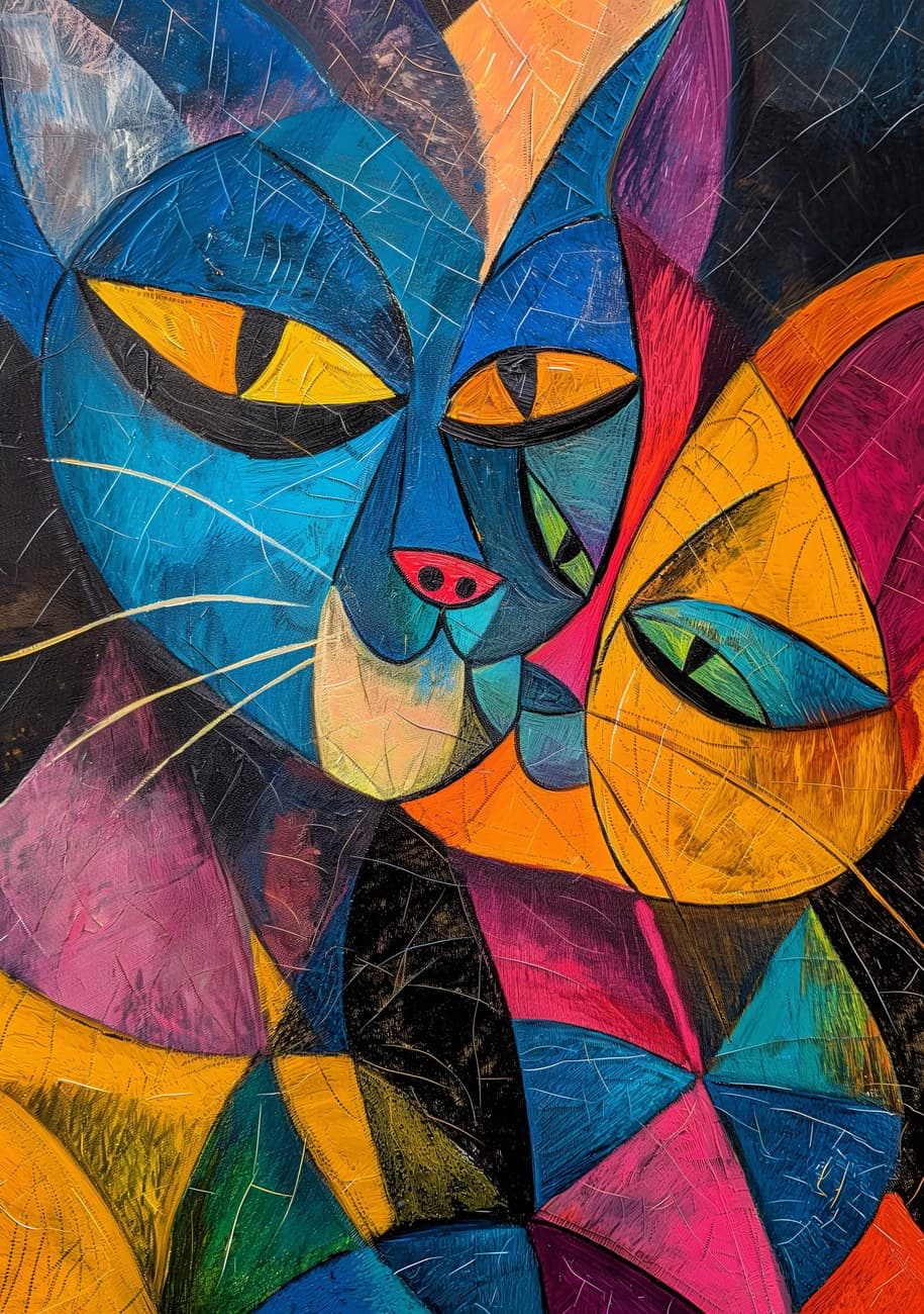 Cubist Cats Colourful Geometric Portrait