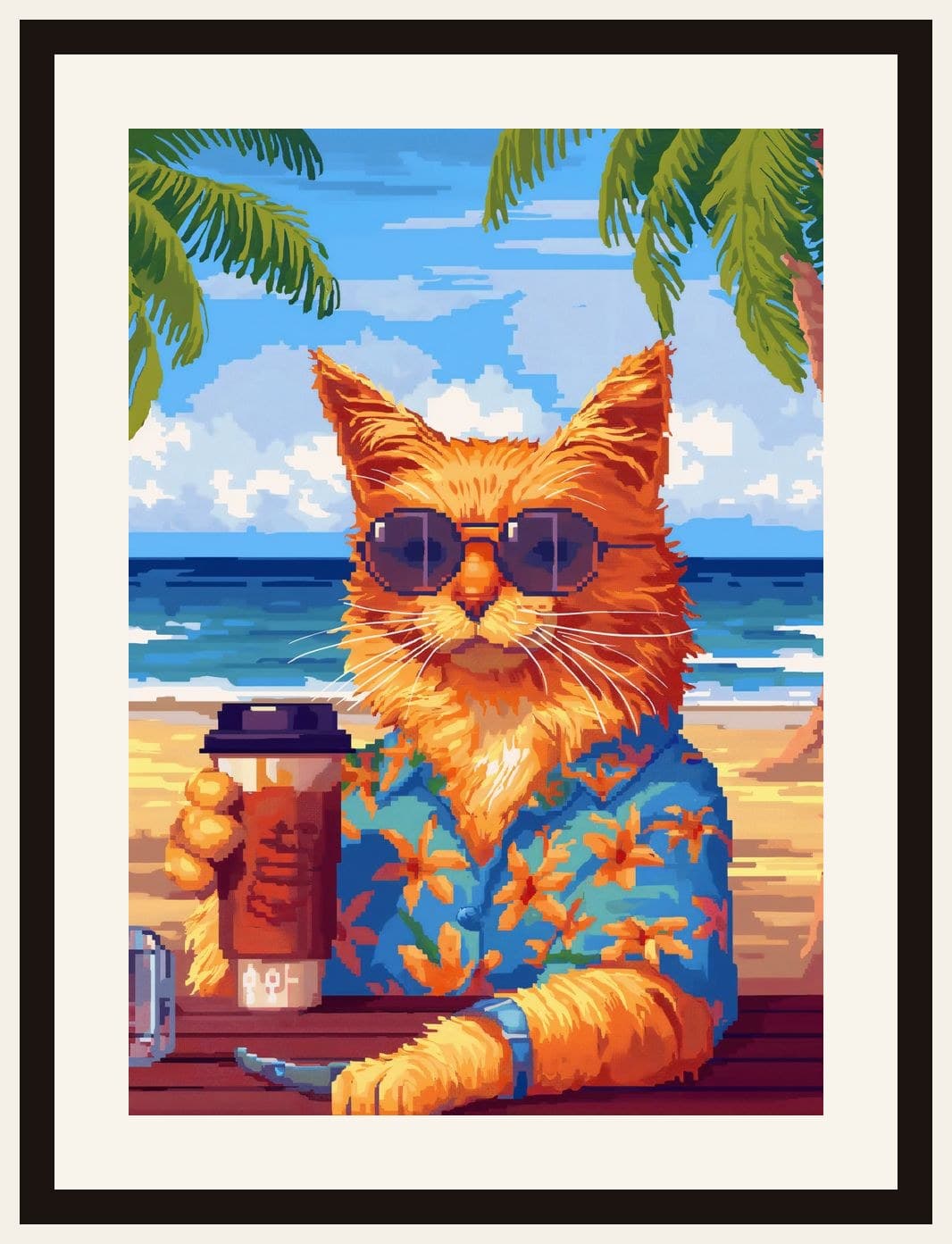 Pixel Art Cat Sunglasses Beach Tropical