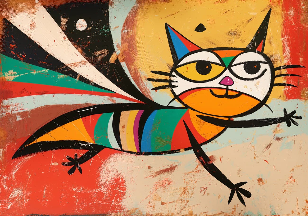 Colourful Abstract Cat Miro Style