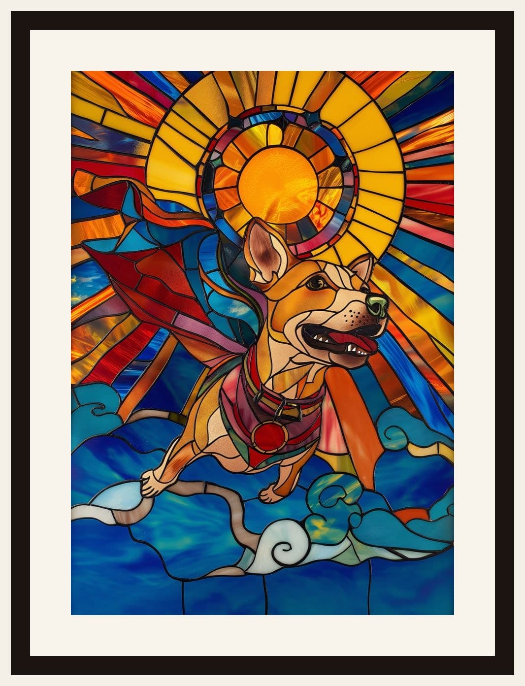 Superhero Corgi Stained Glass Sun Rays