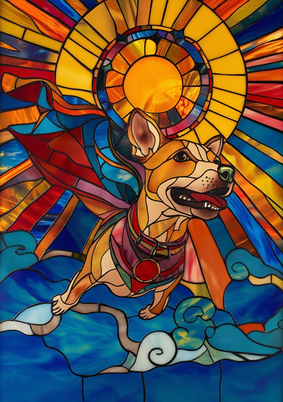Superhero Corgi Stained Glass Sun Rays