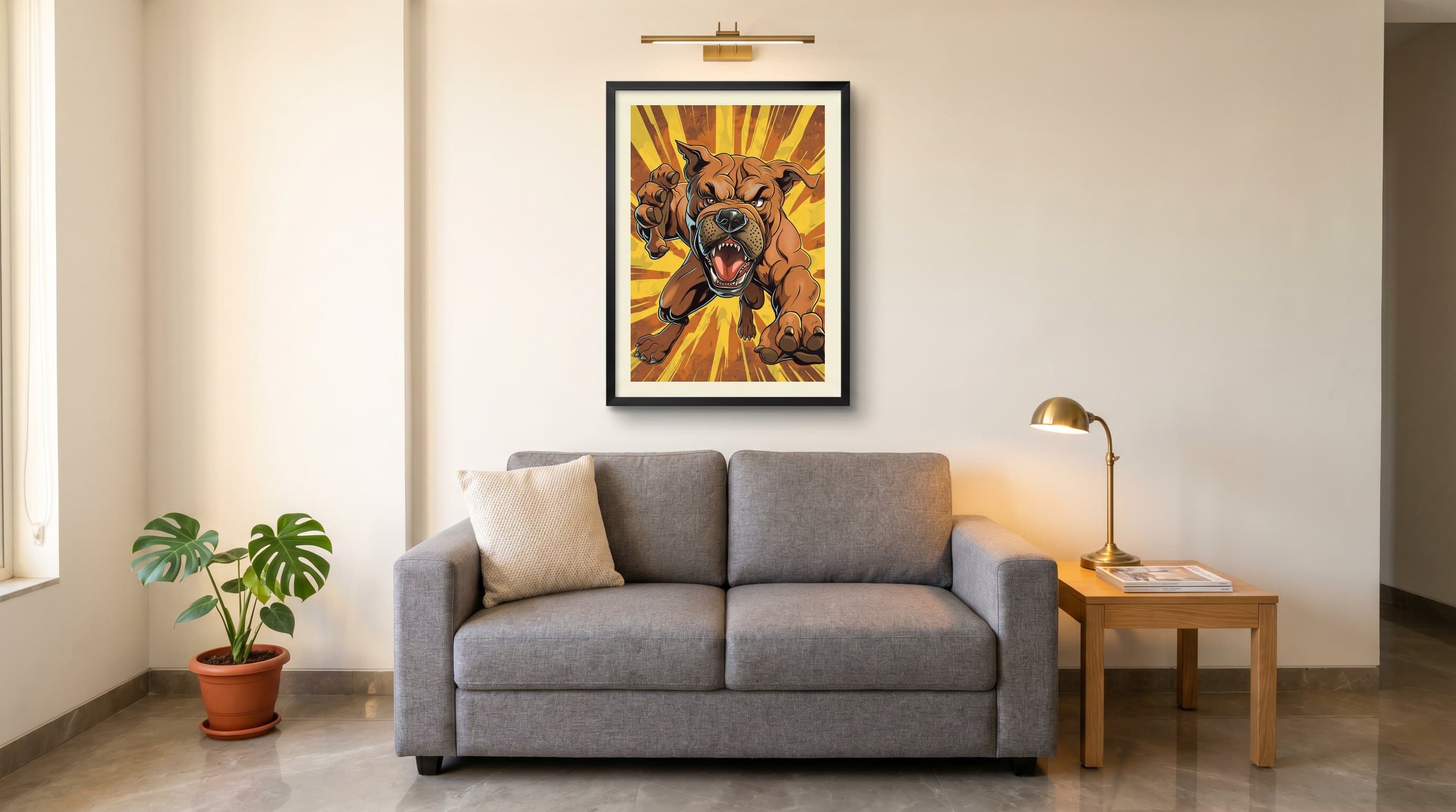 Aggressive Bulldog Comic Graphic Burst — in situ