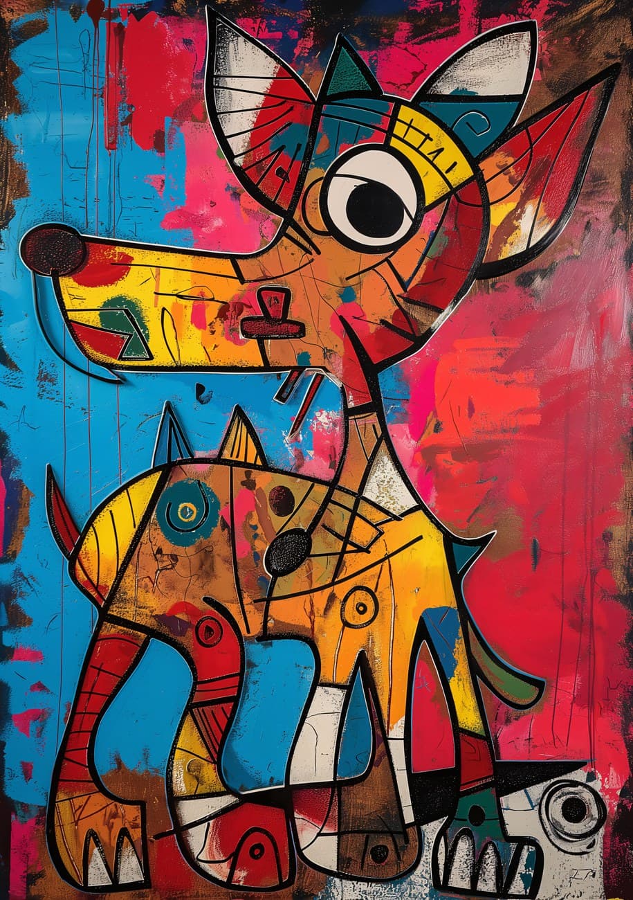 Abstract Cubist Dog Graffiti Style