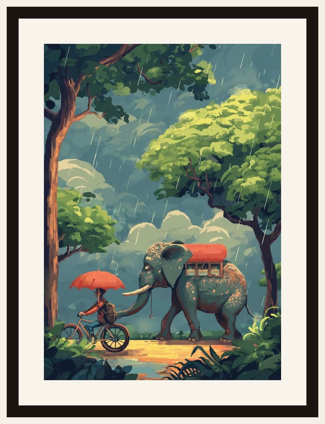 Elephant Cyclist Rain Tropical Forest