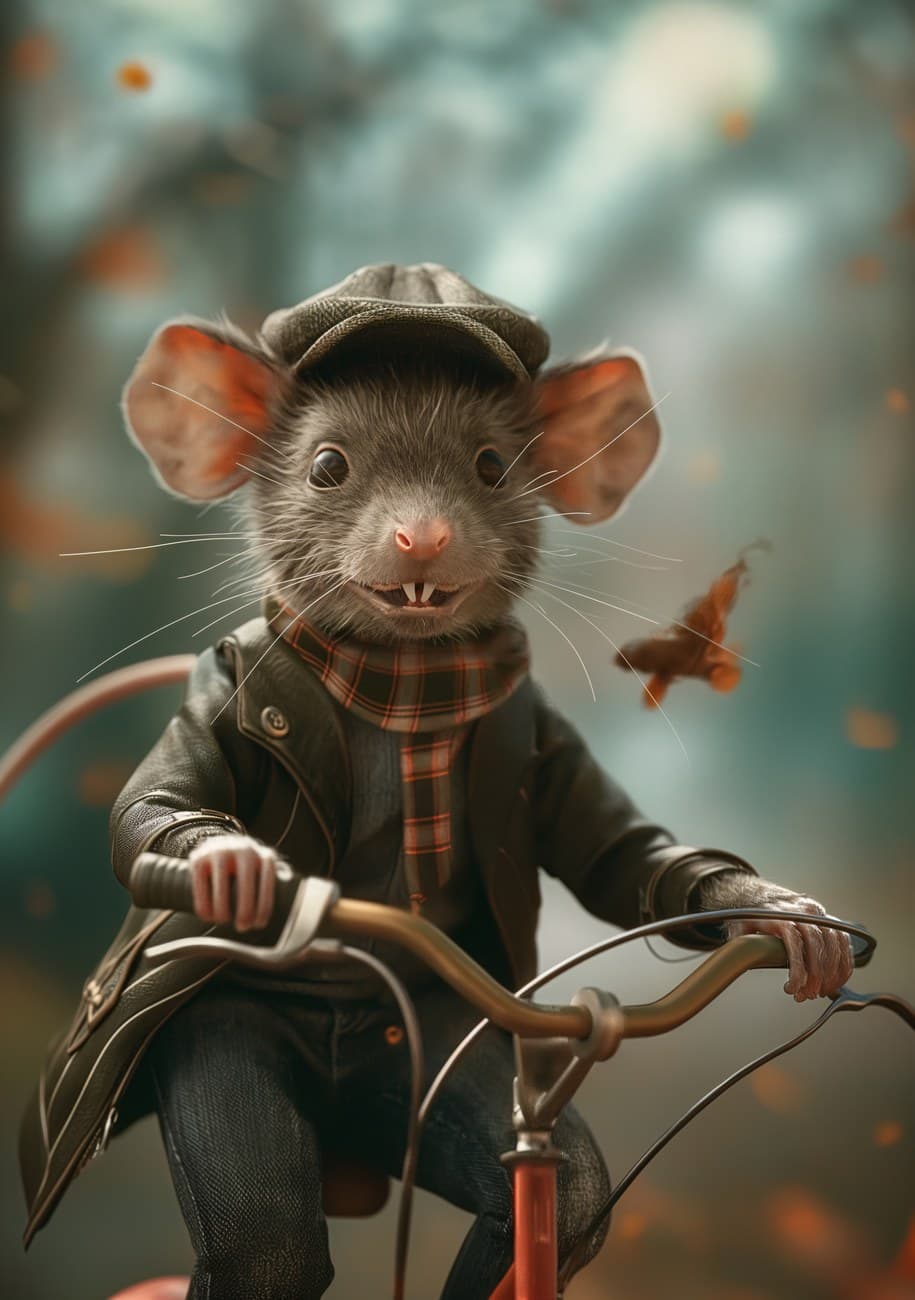 Dapper Mouse Riding Bicycle Autumn