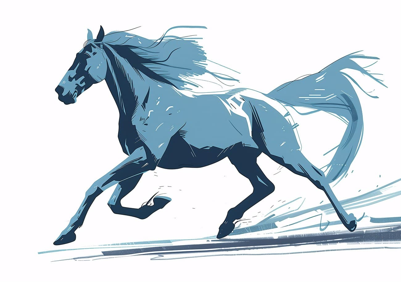 Blue Running Horse Dynamic Illustration