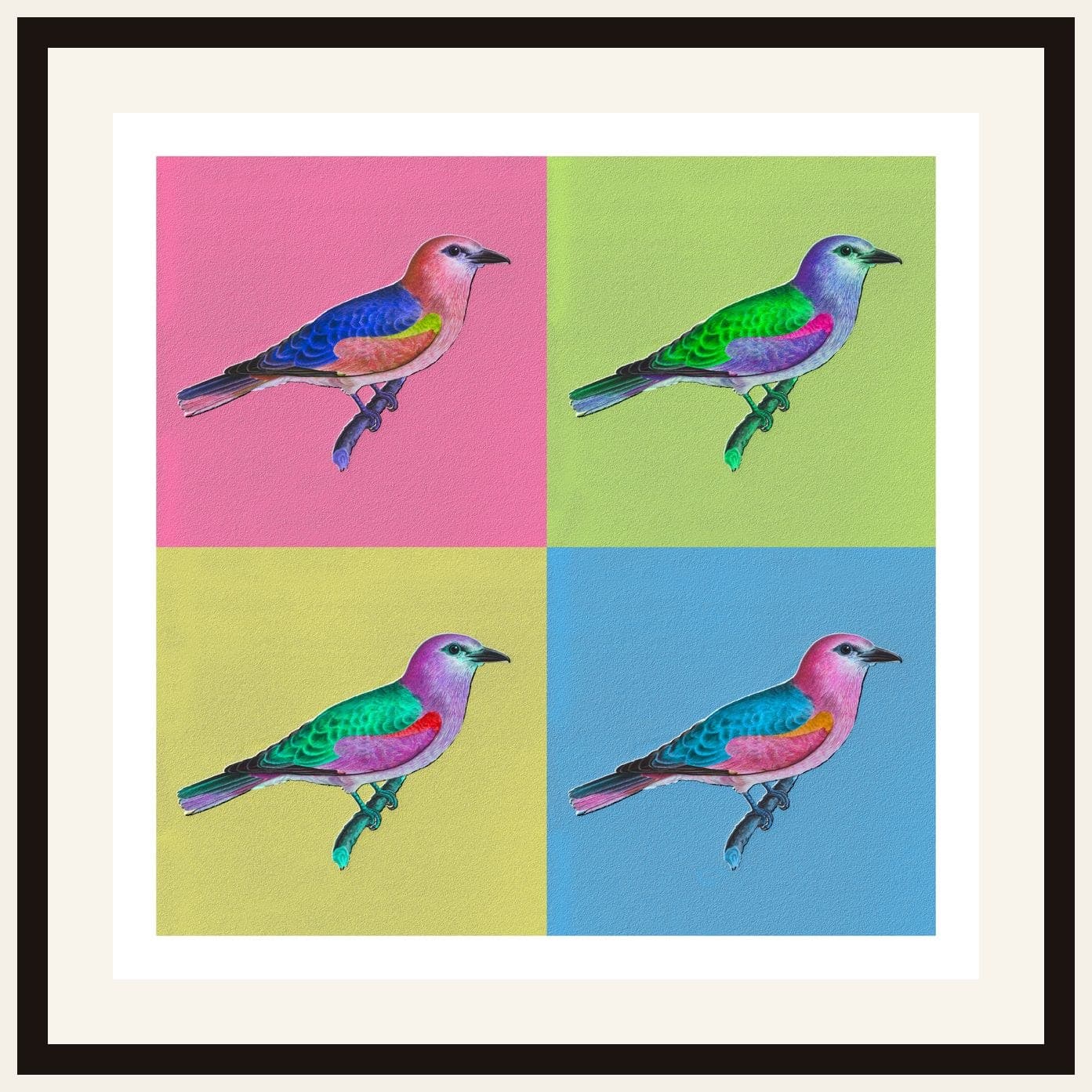 Colourful Bird Four-Panel Pop Art Grid