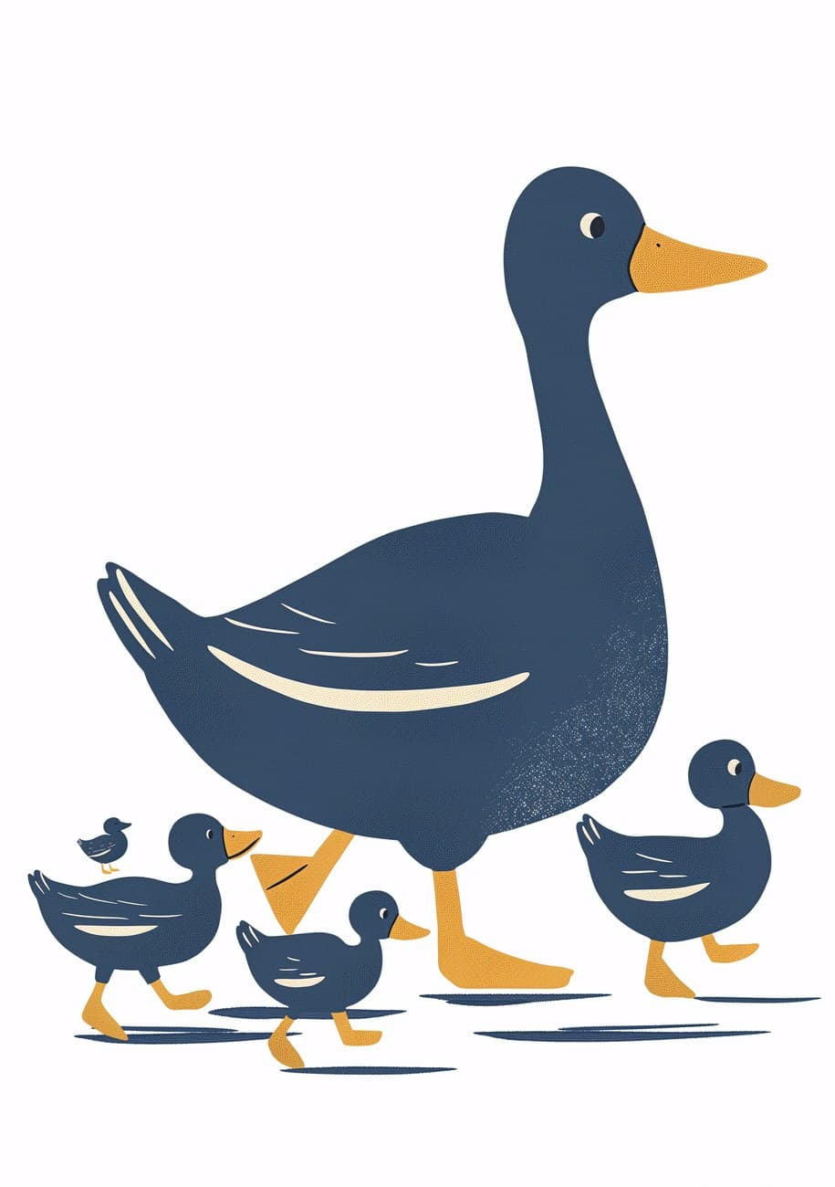 Mother Duck With Ducklings Walking