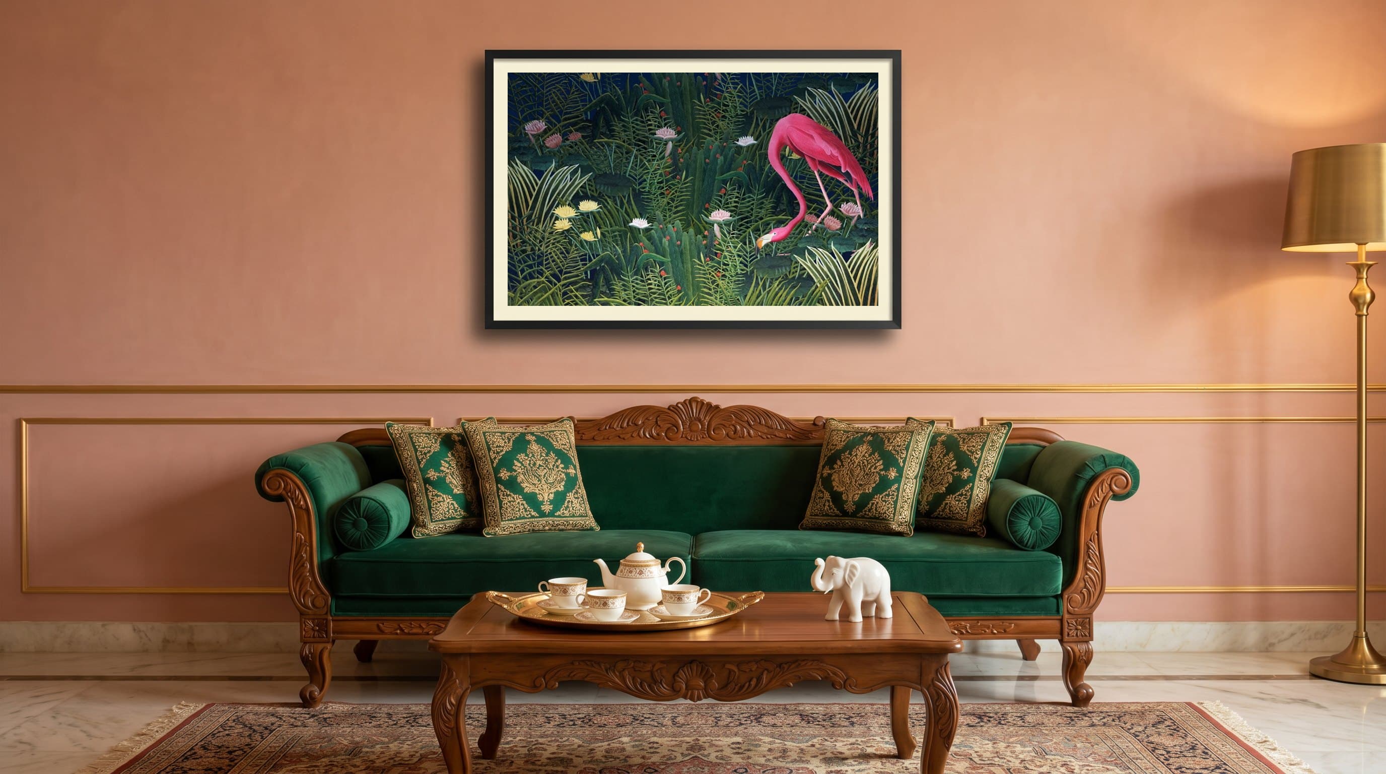 Flamingo In Lush Tropical Jungle Garden — in situ