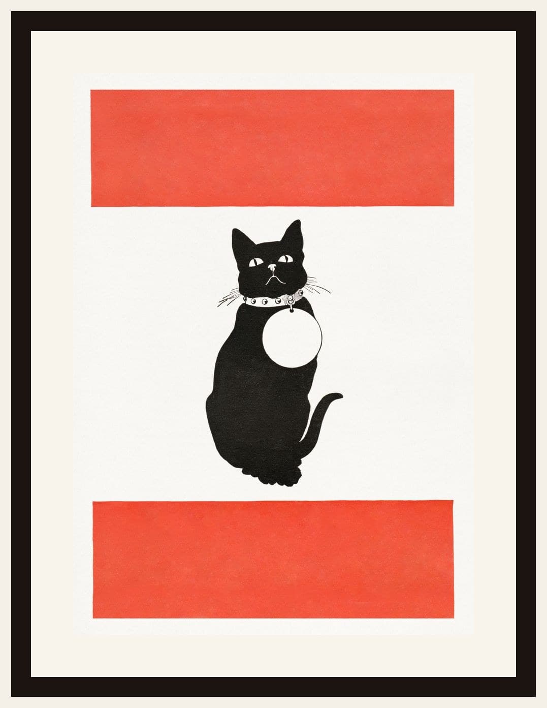 Minimalist Black Cat Red Stripe Poster