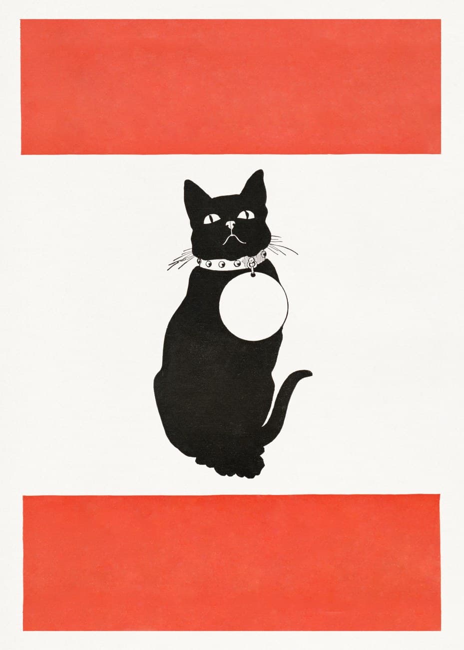 Minimalist Black Cat Red Stripe Poster