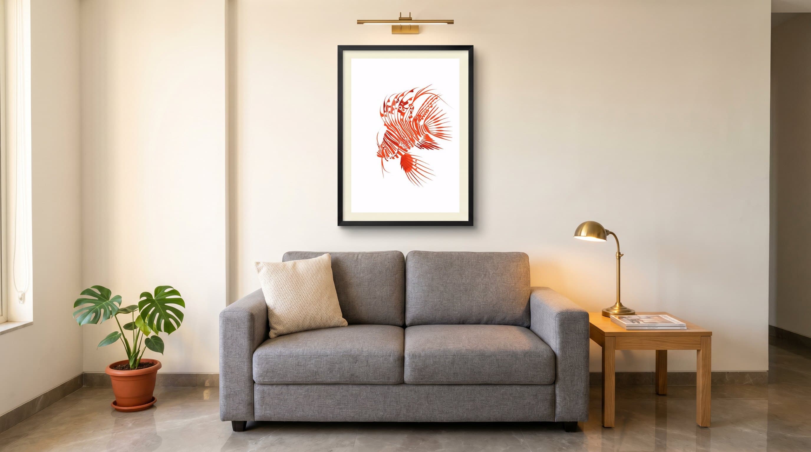 Red Lionfish Detailed Illustration White — in situ