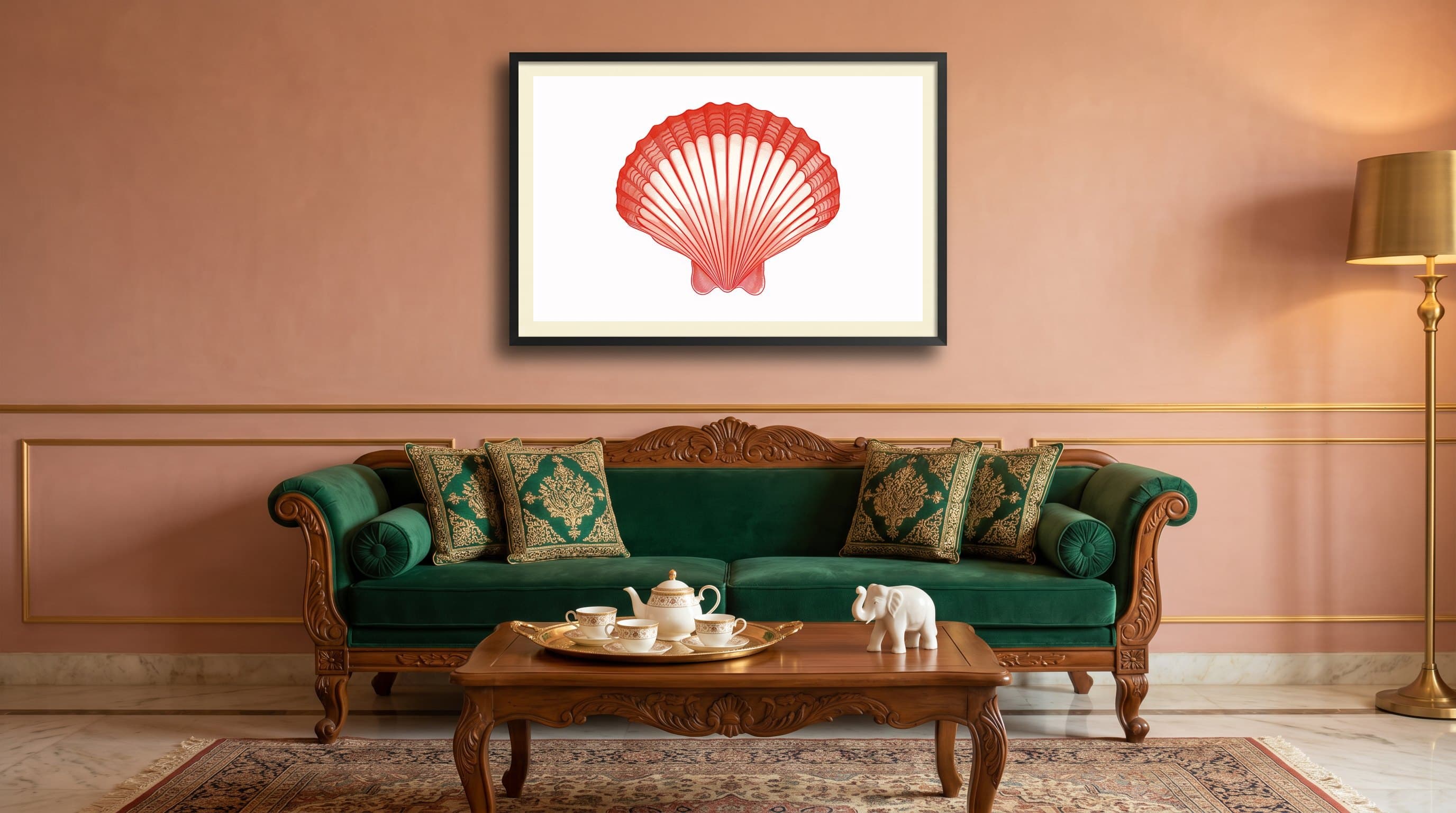 Red Scallop Seashell Illustration — in situ