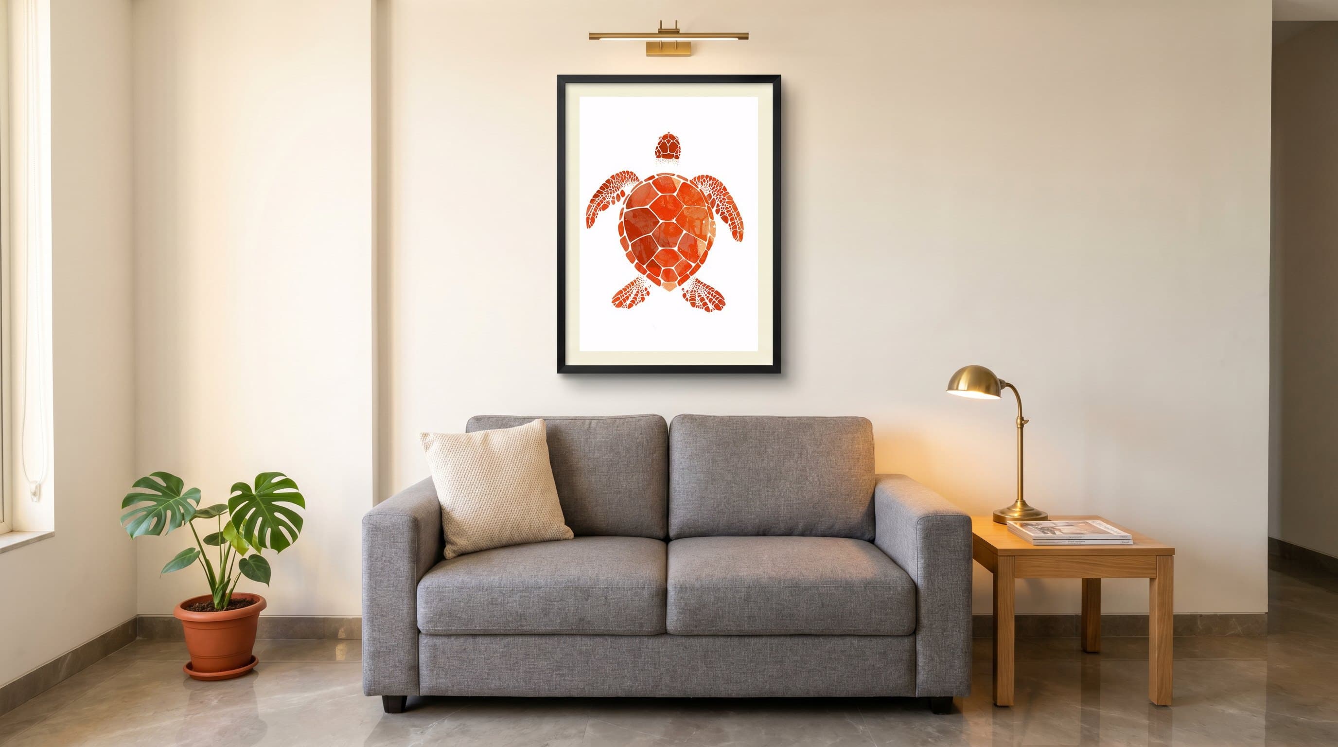 Orange Sea Turtle Top-Down View — in situ