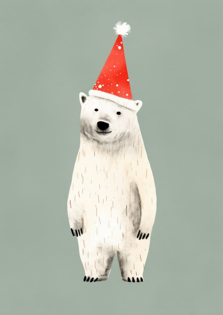 Polar Bear With Santa Hat