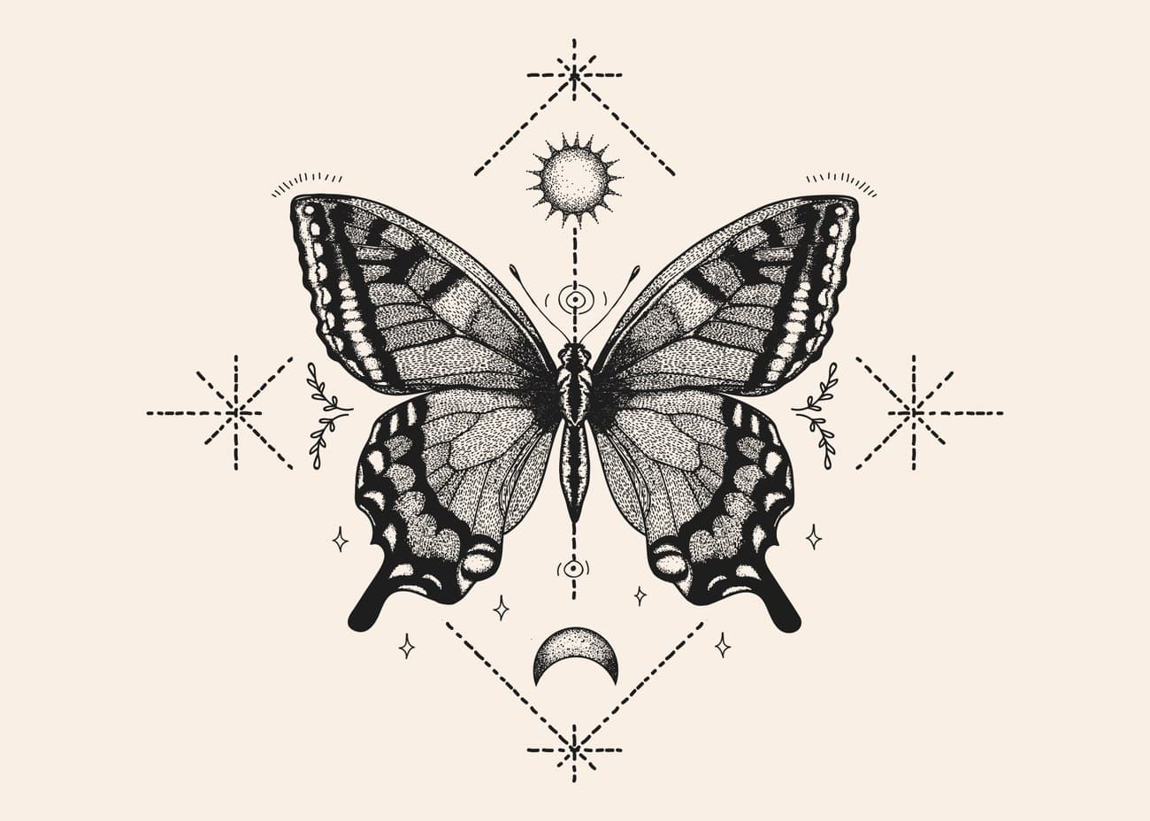 Celestial Butterfly Sun Moon Symbols