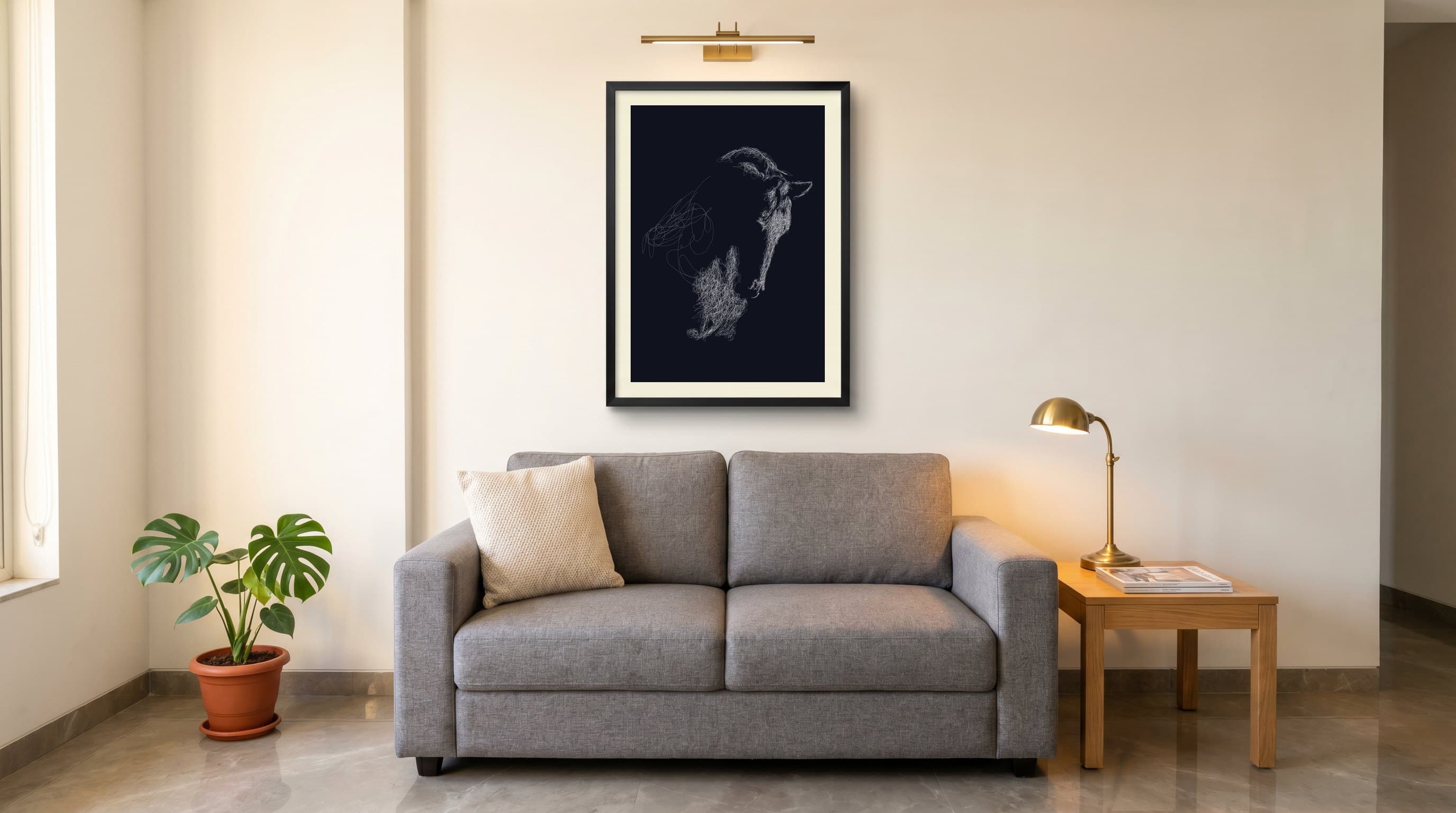 Scribble Line Art Dog Dark Navy — in situ