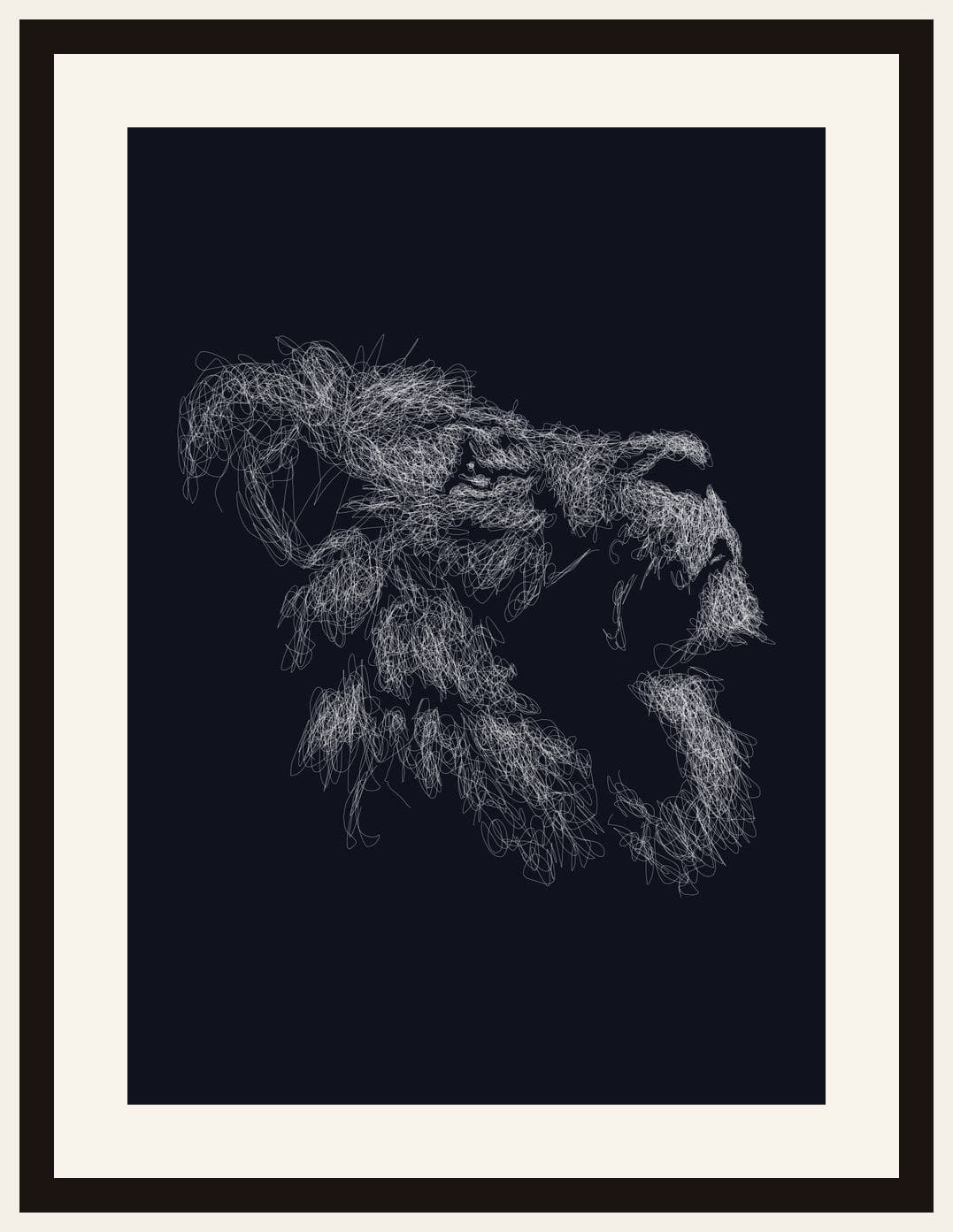 Lion Portrait Line Art Dark