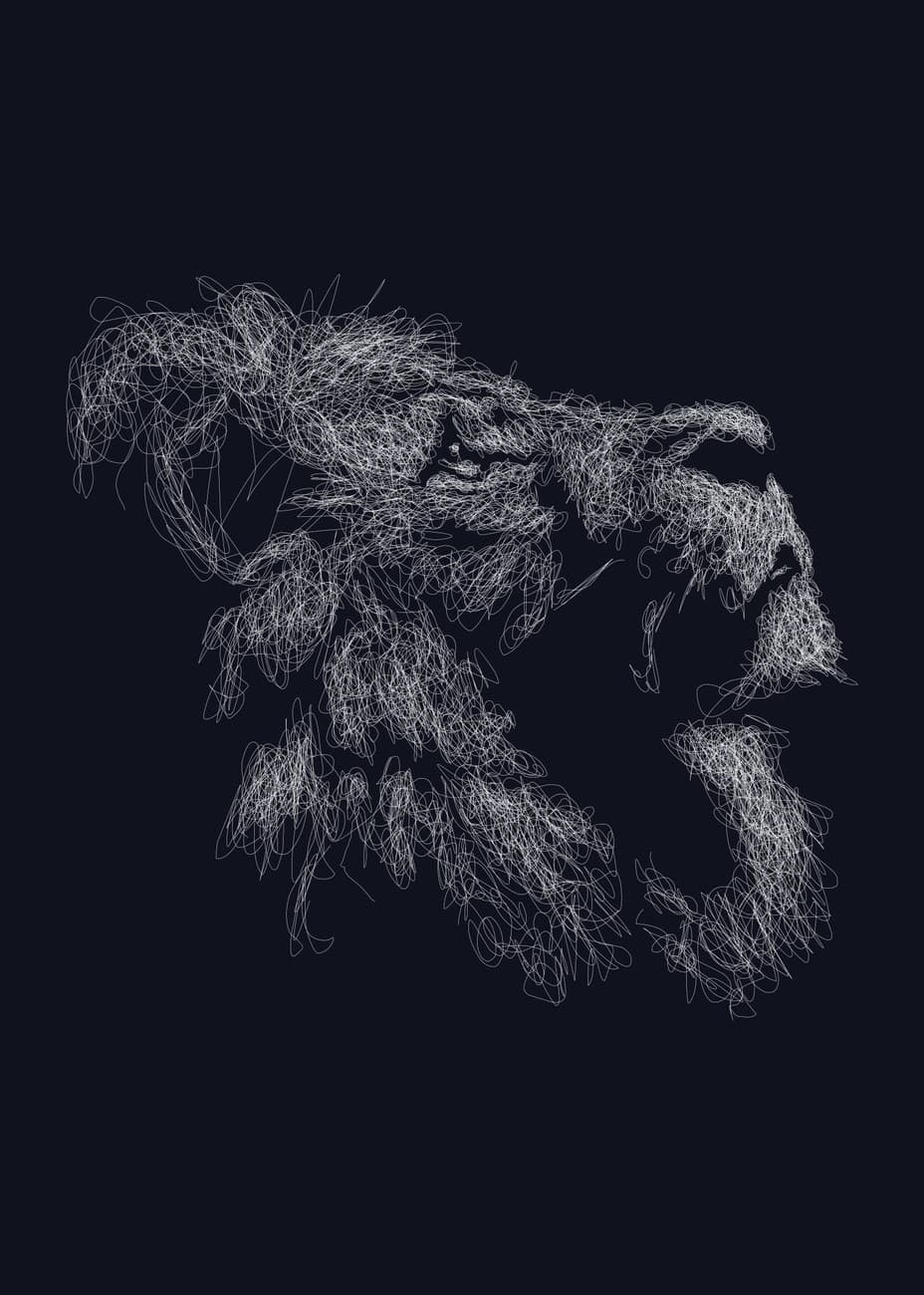 Lion Portrait Line Art Dark