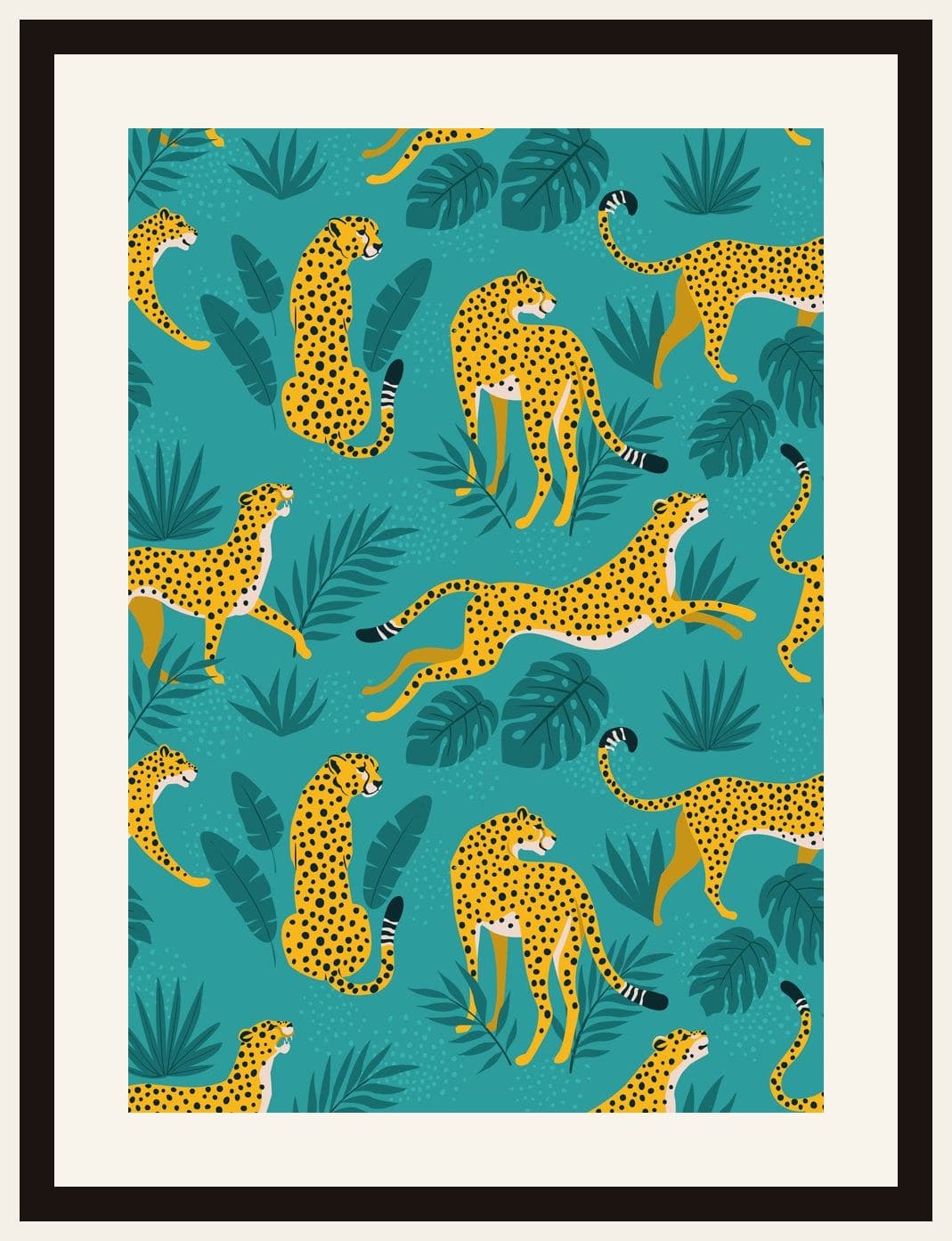 Cheetahs Tropical Leaves Teal Pattern