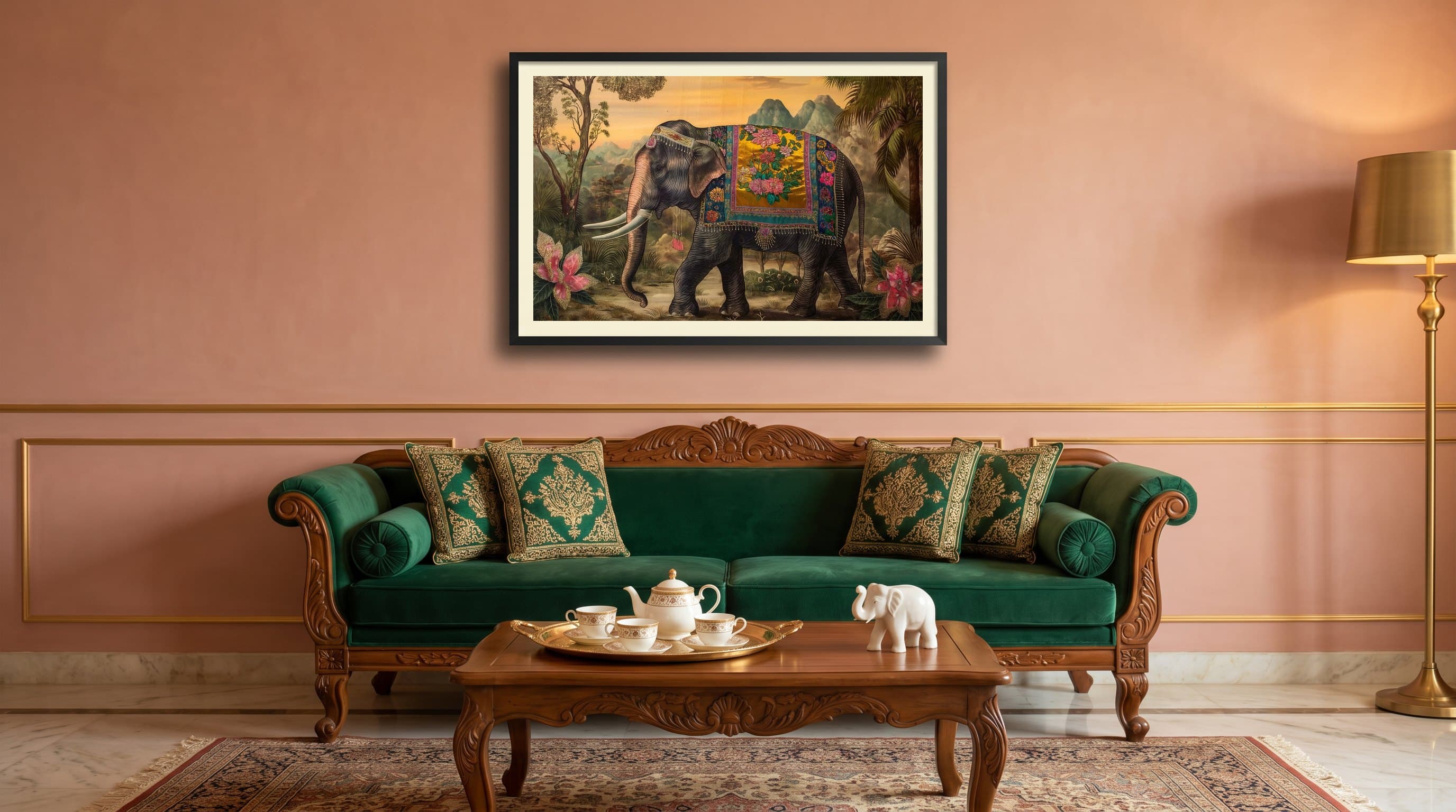 Decorated Indian Elephant Tropical Landscape Painting — in situ