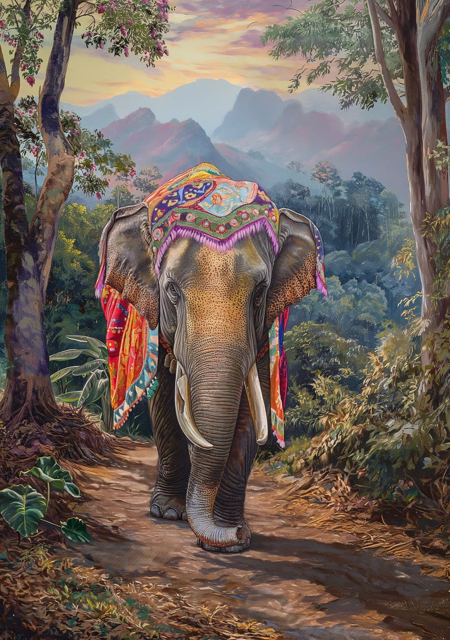 Decorated Indian Elephant Forest Path