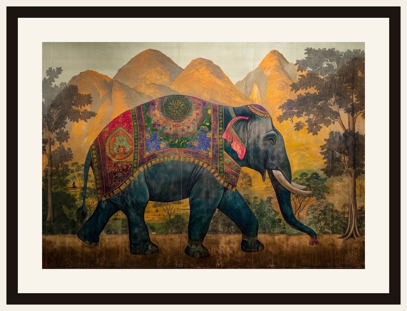 Decorated Indian Elephant Mountain Landscape