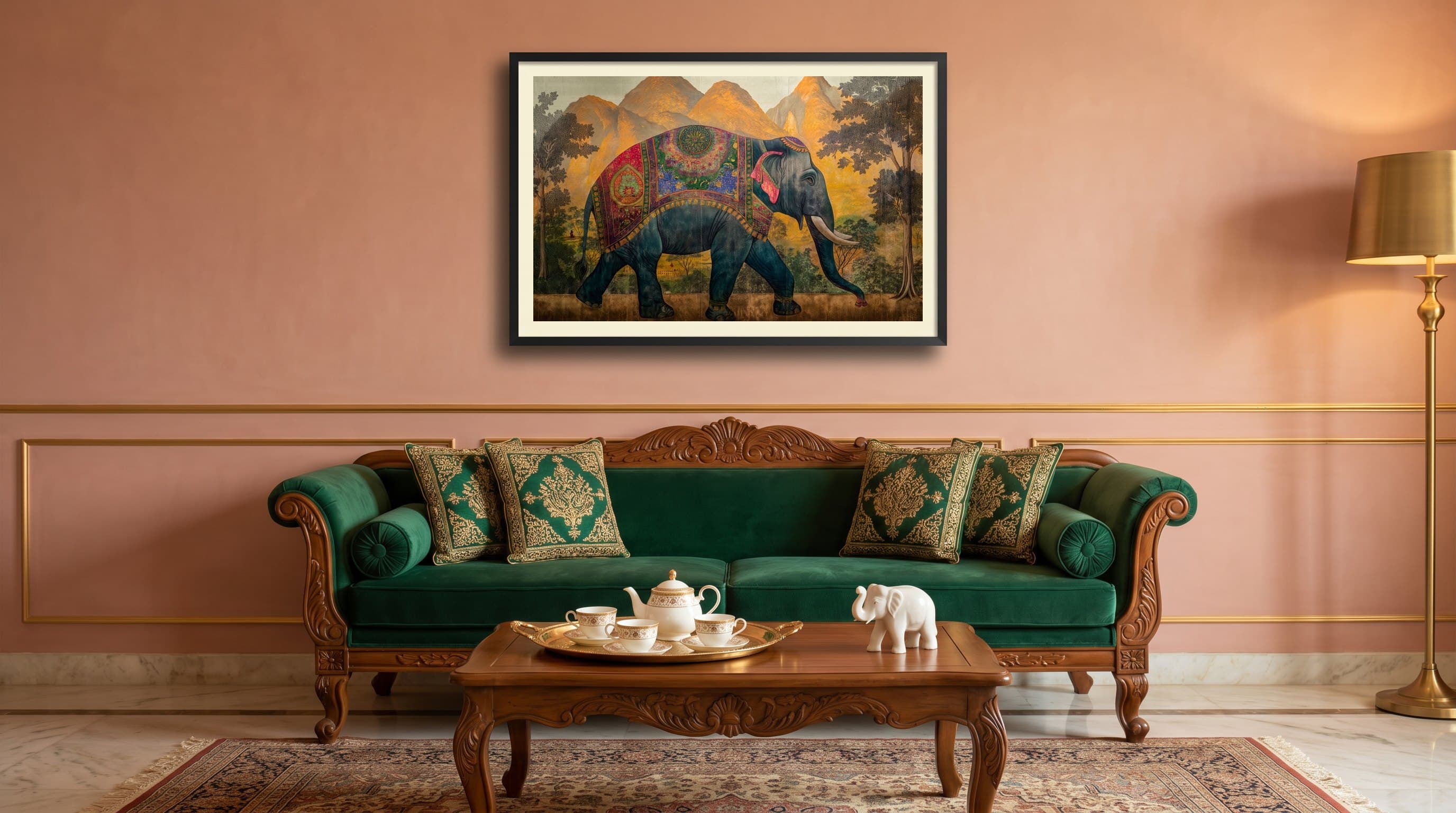 Decorated Indian Elephant Mountain Landscape — in situ