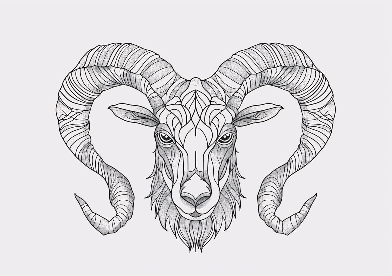Bighorn Ram Head Intricate Linework