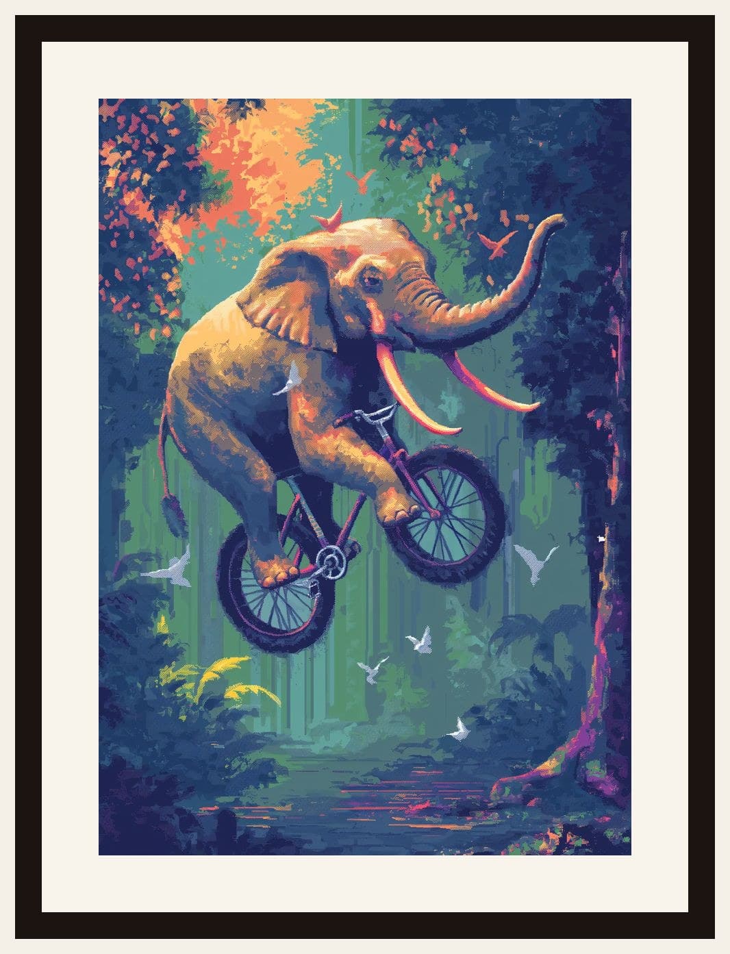 Elephant Riding Bicycle Colourful Jungle