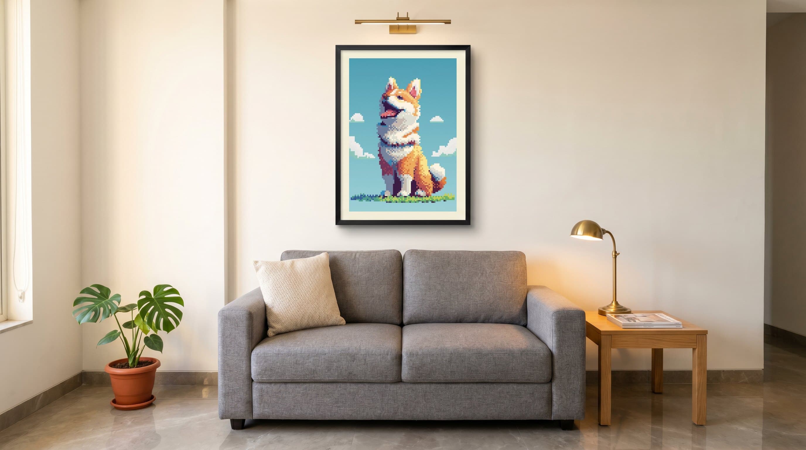 Pixel Art Shiba Inu Dog Sky — in situ