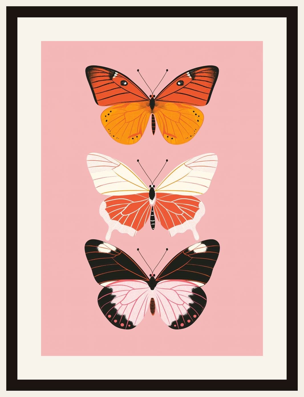 Three Butterflies Pink Background Illustration