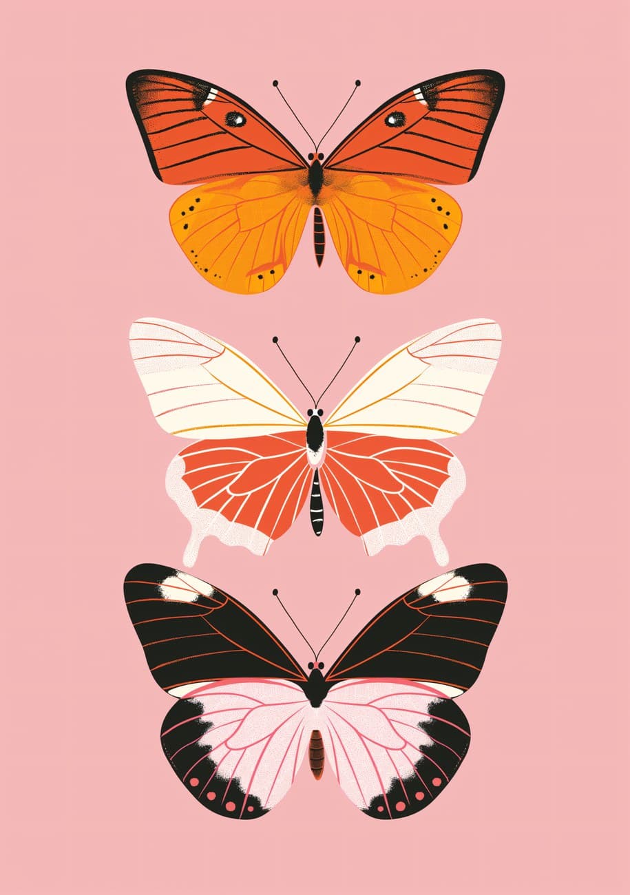 Three Butterflies Pink Background Illustration