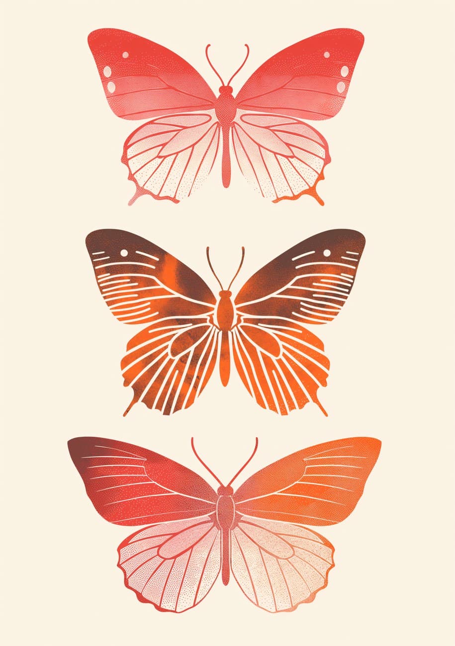 Three Red Orange Butterflies Stacked