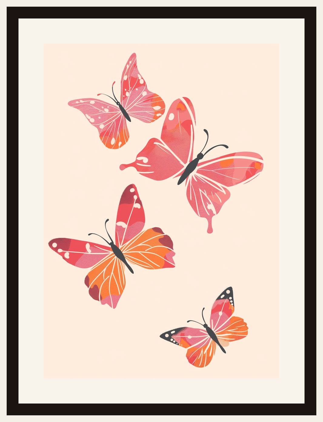 Pink Orange Butterflies Cream Background