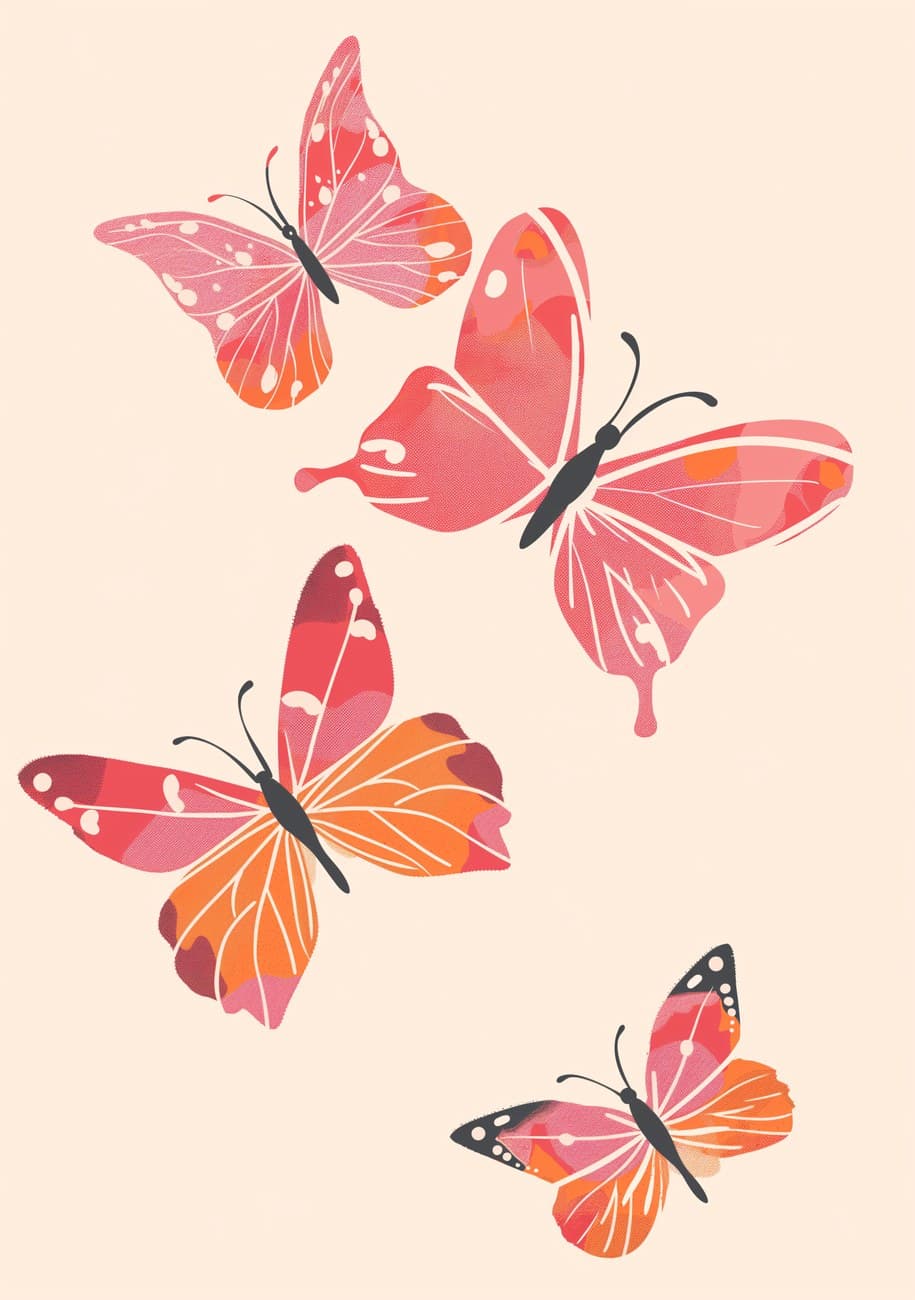 Pink Orange Butterflies Cream Background