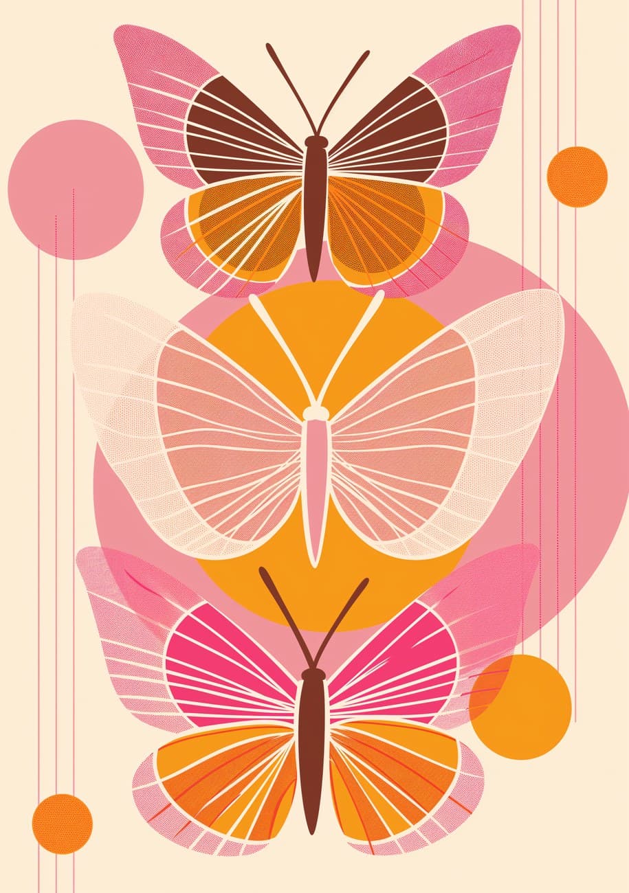 Retro Butterflies Geometric Boho Pastel